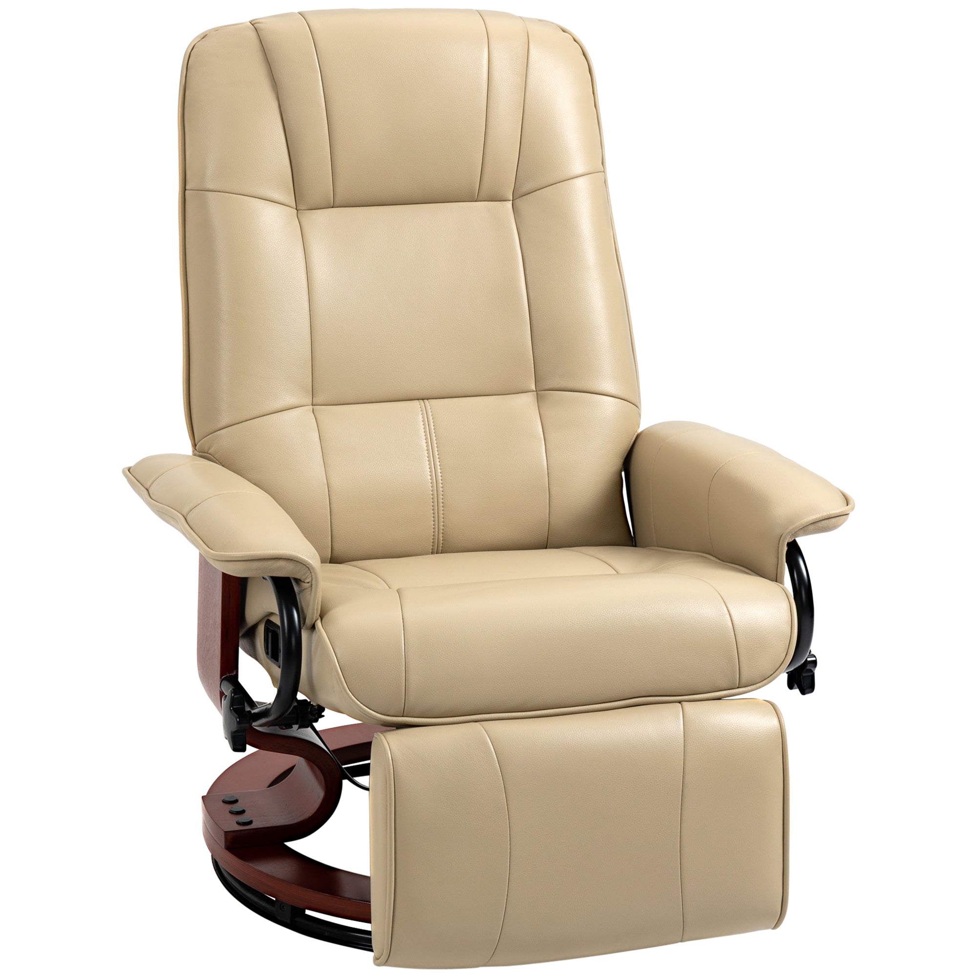 Faux Leather Recliner Chair, Swivel Recliner w/ Footrest, Armrest & Wood Base, Cream White - HOMCOM