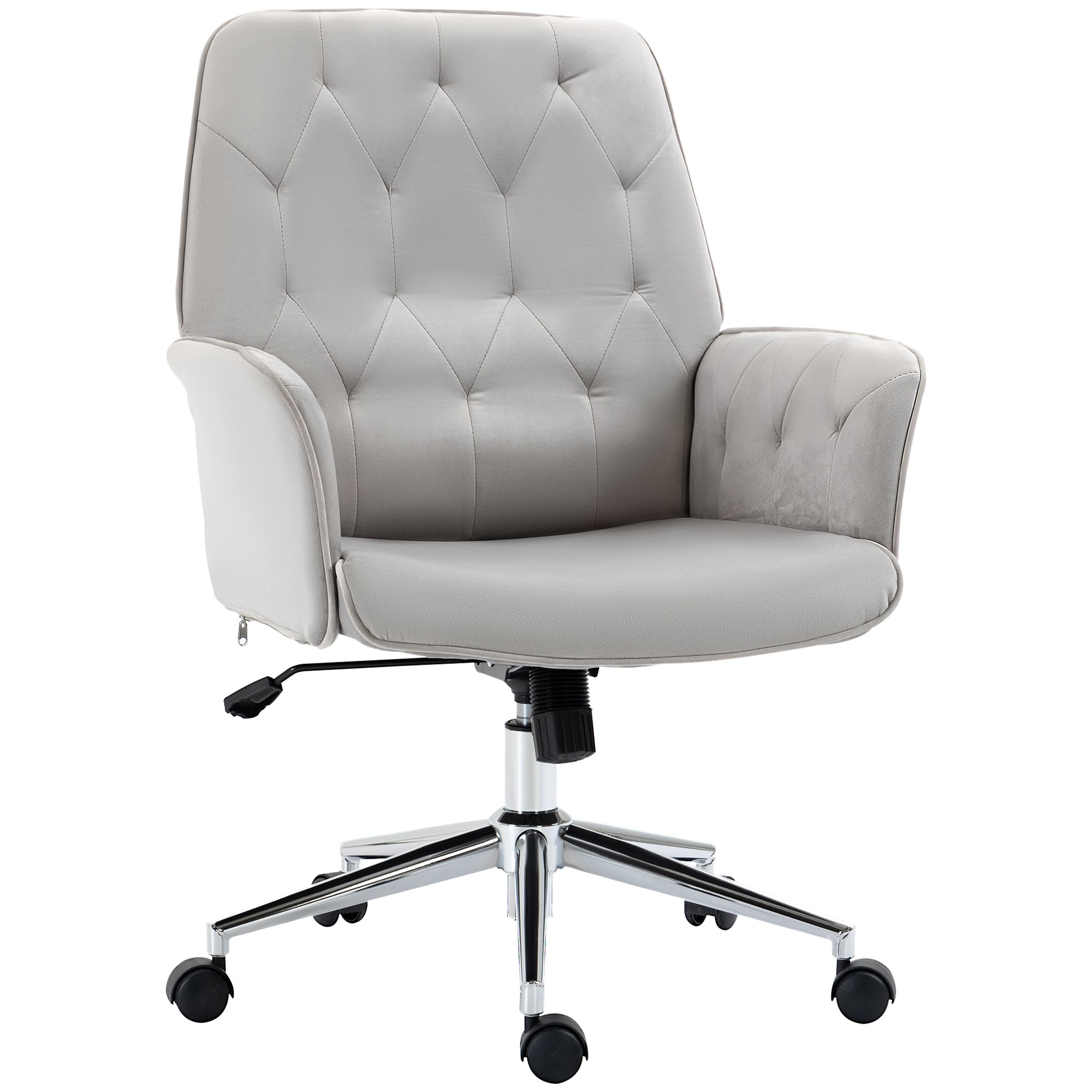 Velvet Home Office Chair Tufted Height Adjustable Desk Chair with Swivel Wheels Light Gray