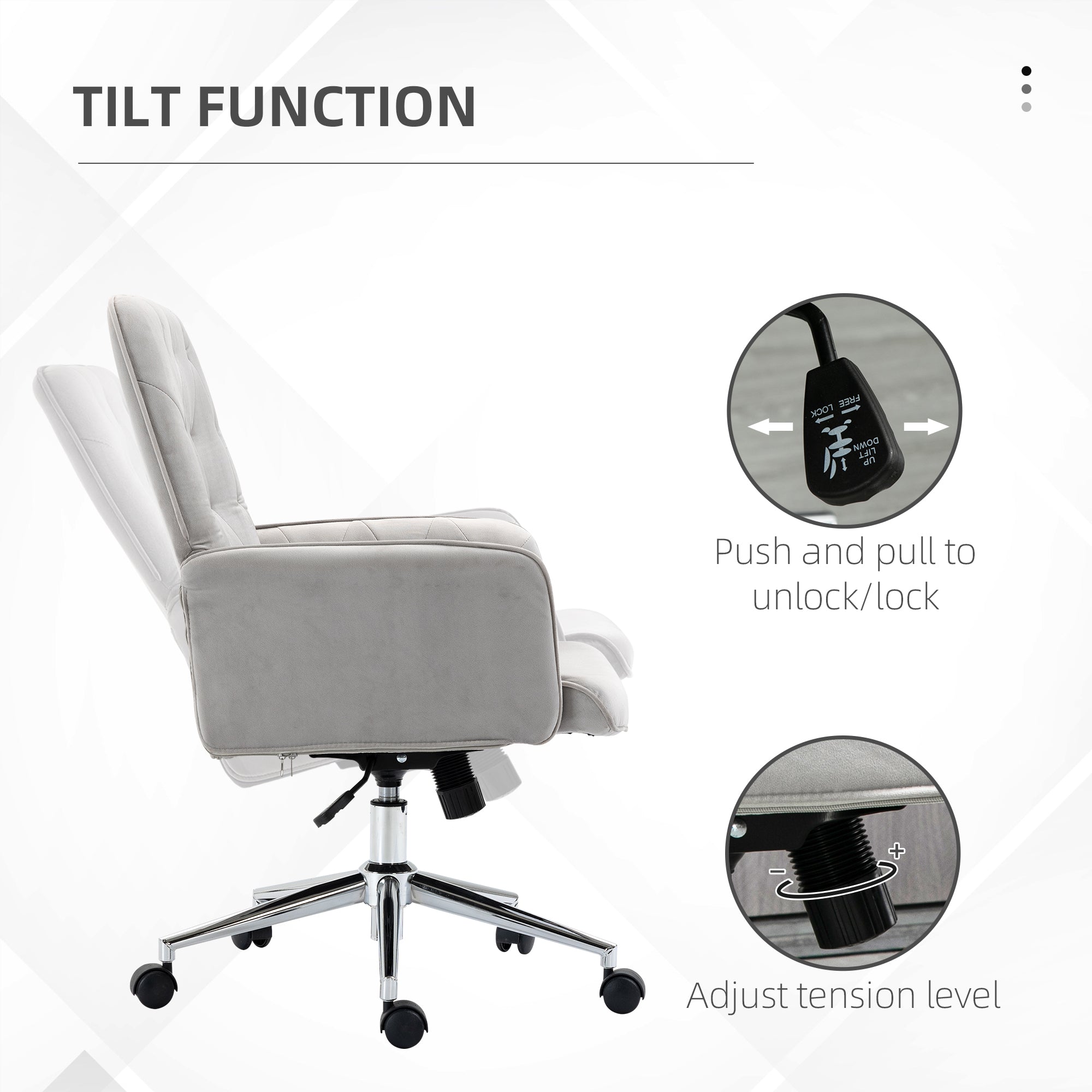 Velvet Home Office Chair Tufted Height Adjustable Desk Chair with Swivel Wheels Light Gray