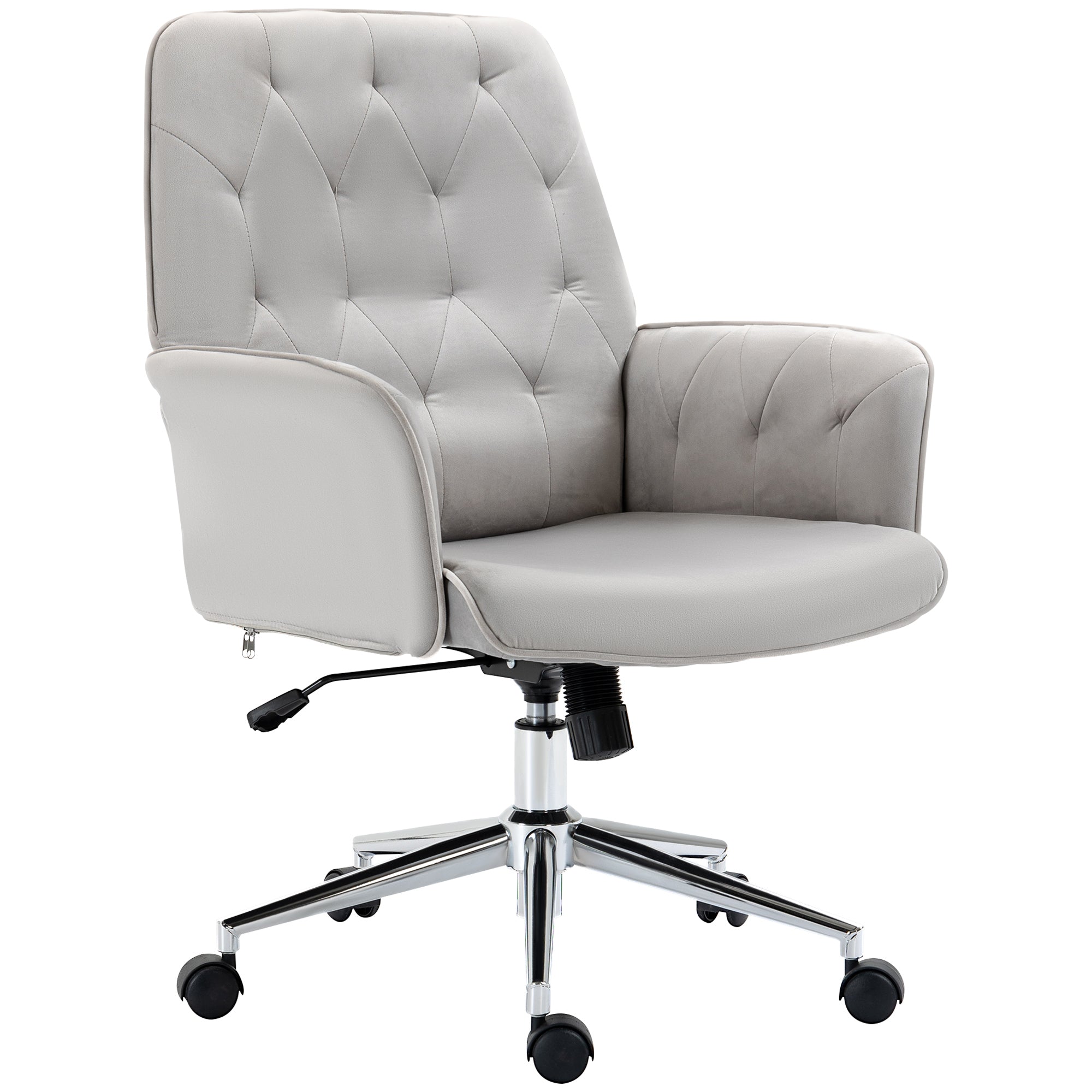 Velvet Home Office Chair Tufted Height Adjustable Desk Chair with Swivel Wheels Light Gray