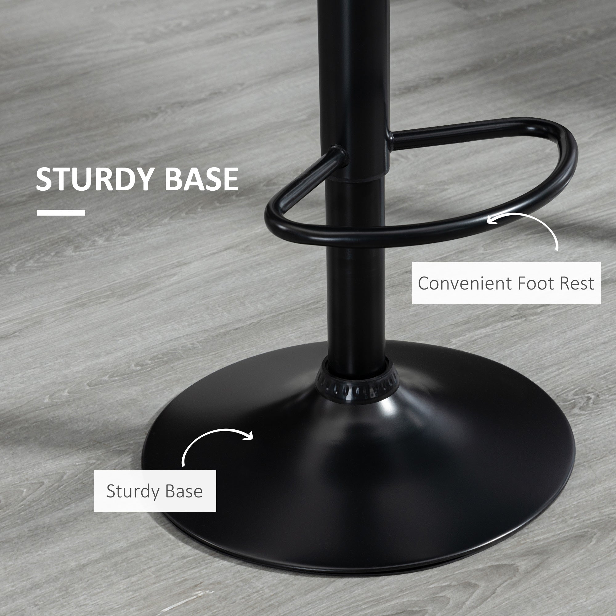 HOMCOM Bar Stools Set of 2, Adjustable Height Swivel Bar Chairs, Linen-feel Fabric Upholstered Kitchen Counter Stools with Wide Seat, Back and Footrest, Black