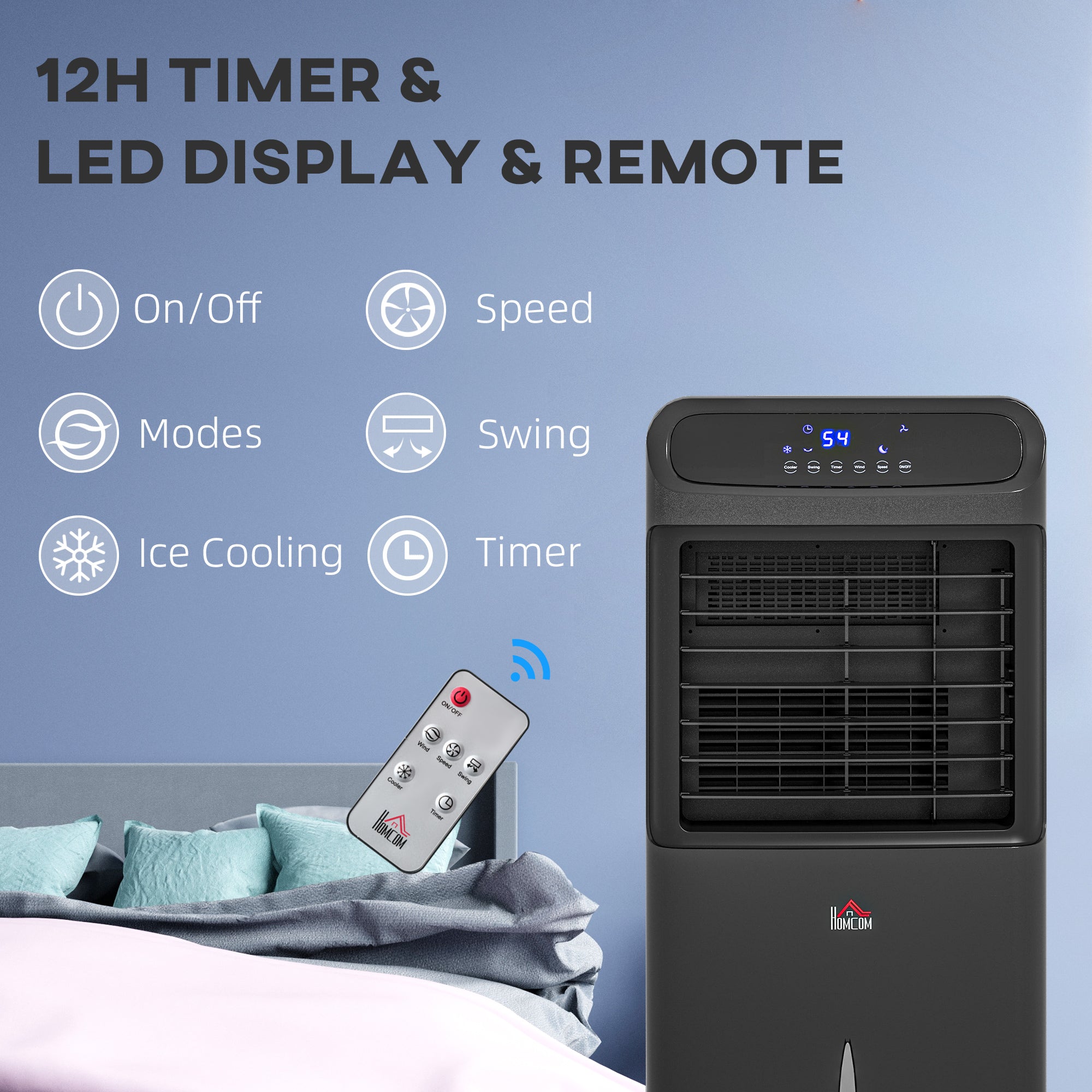 3-In-1 Ice Cooling Fan, Mobile Evaporative Air Cooler with Remote, Timer, Oscillating for Home Office, Bedroom, Black - HOMCOM