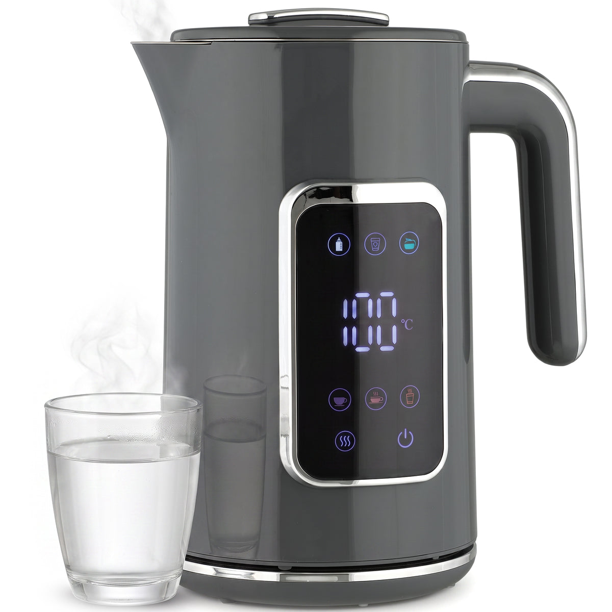 Electric Kettle, 1.7L Fast Boil 3000W Water Kettle with LED Display, Adjustable Temperature, Keep Warm Function, Auto Shut-off Boil-Dry Protection, Double-Wall, Grey