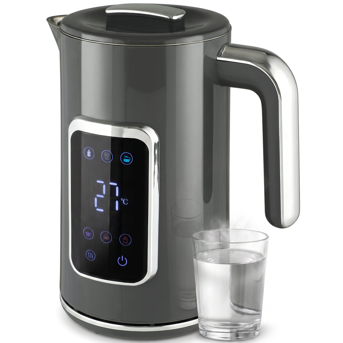 Electric Kettle, 1.7L Fast Boil 3000W Water Kettle with LED Display, Adjustable Temperature, Keep Warm Function, Auto Shut-off Boil-Dry Protection, Double-Wall, Grey