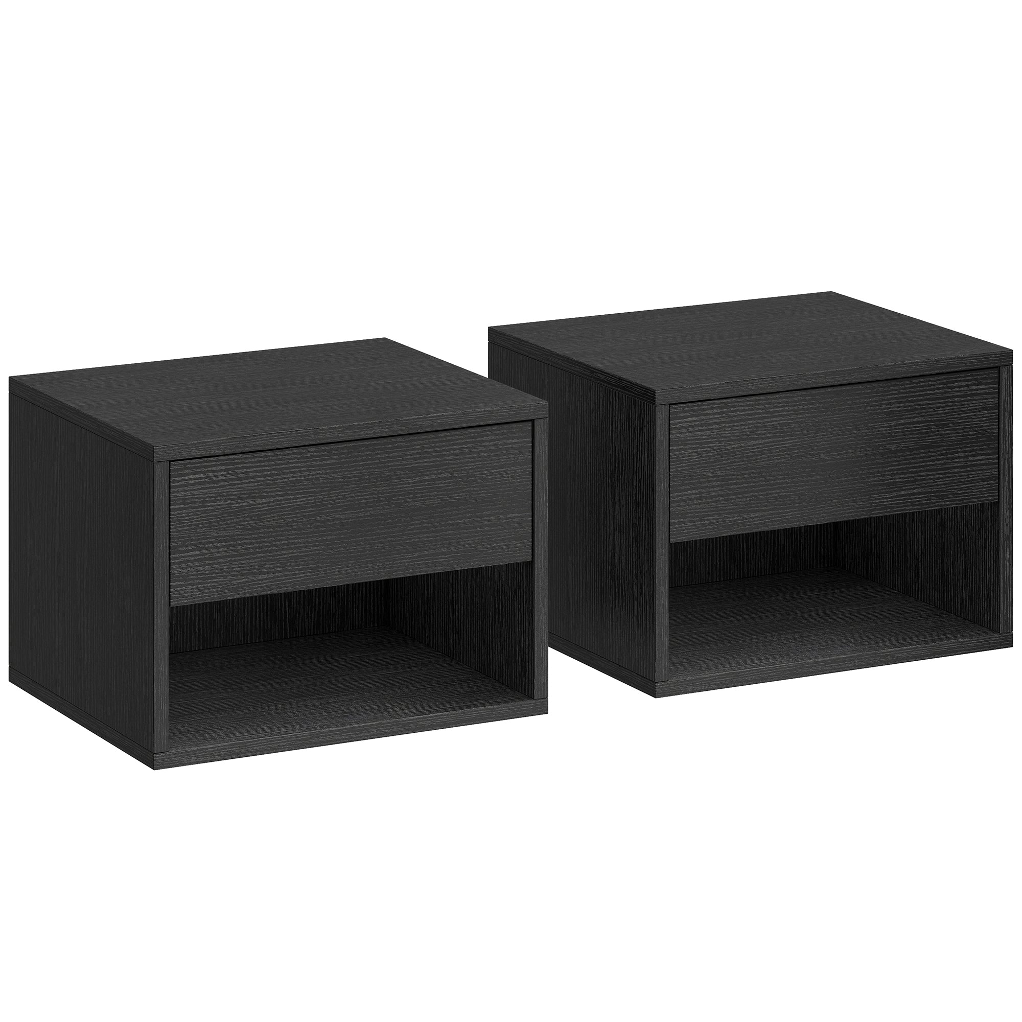 Floating Nightstand Set of 2, Wall Mounted Bedside Table with Drawer and Shelf, End Table for Bedroom, Black