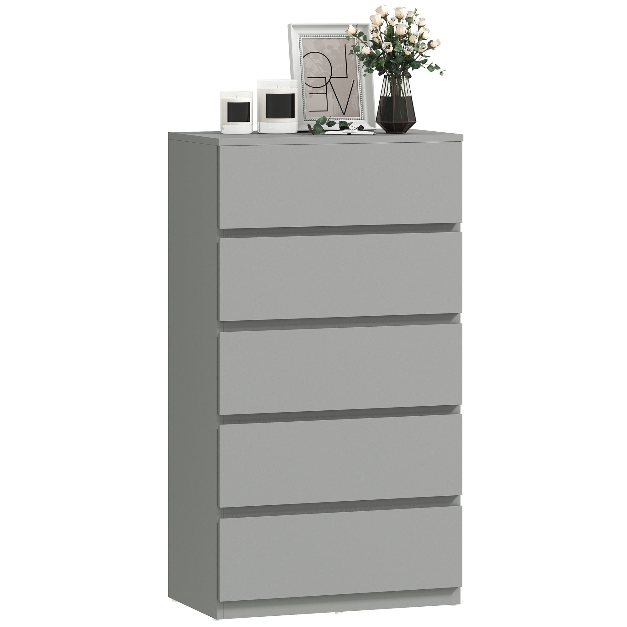 Chest of Drawers, 5 Drawers Storage Cabinet Floor Tower Cupboard for Bedroom Living Room, Grey