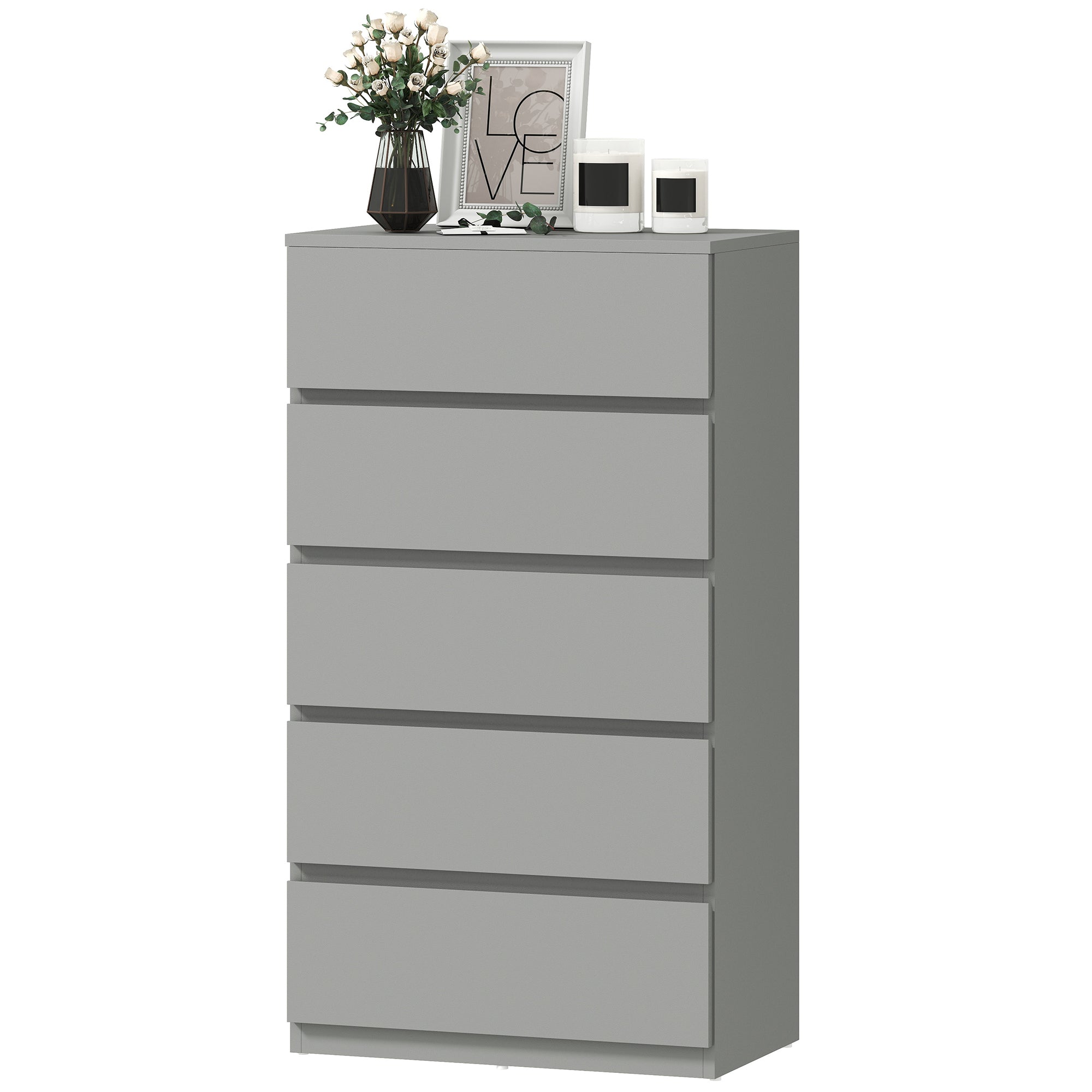 Chest of Drawers, 5 Drawers Storage Cabinet Floor Tower Cupboard for Bedroom Living Room, Grey