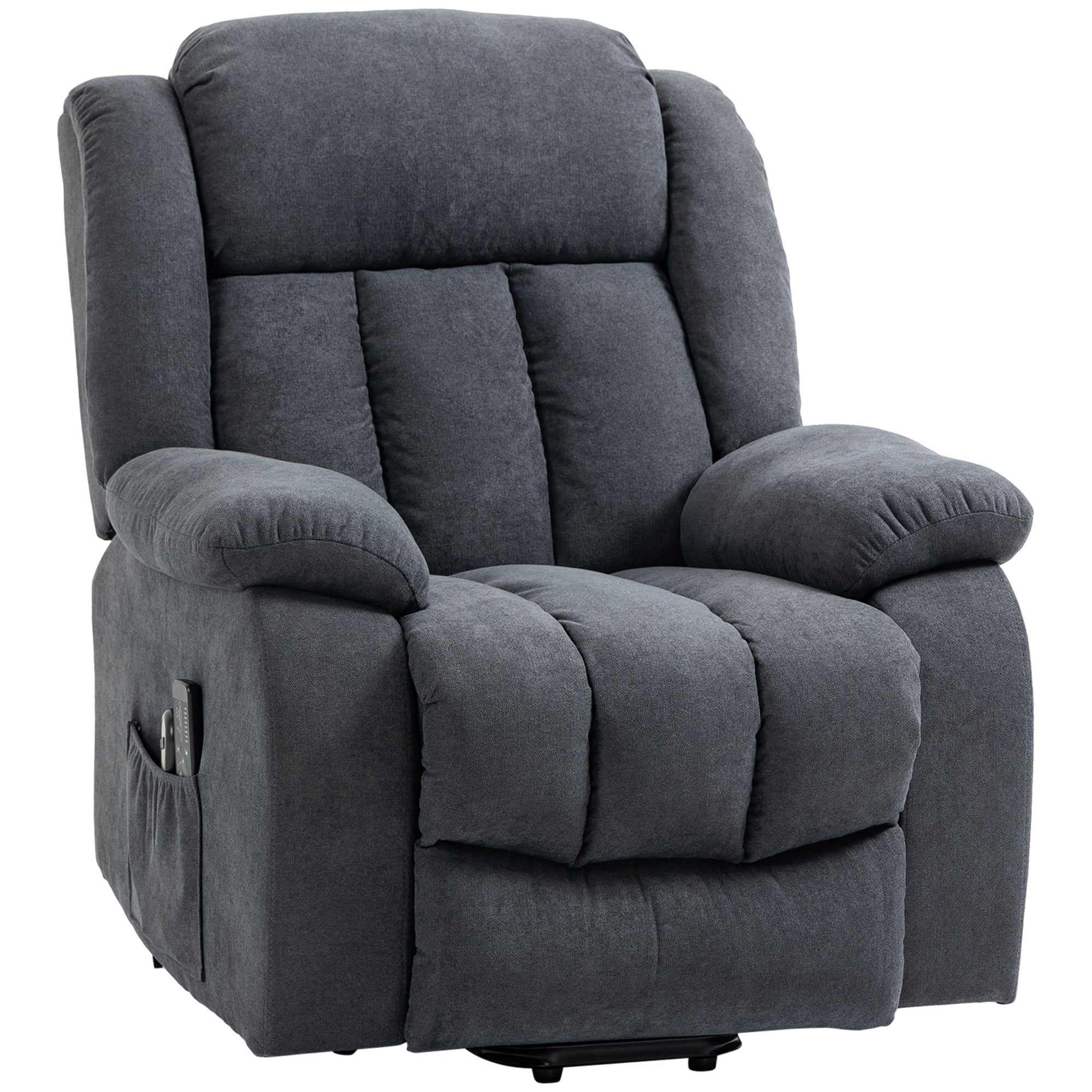 HOMCOM Oversized Riser and Recliner Chairs for the Elderly with 8 Vibration Massage, Large Fabric Upholstered Lift Chair for Living Room with Remote Control, Side Pocket, Footrest, Dark Grey
