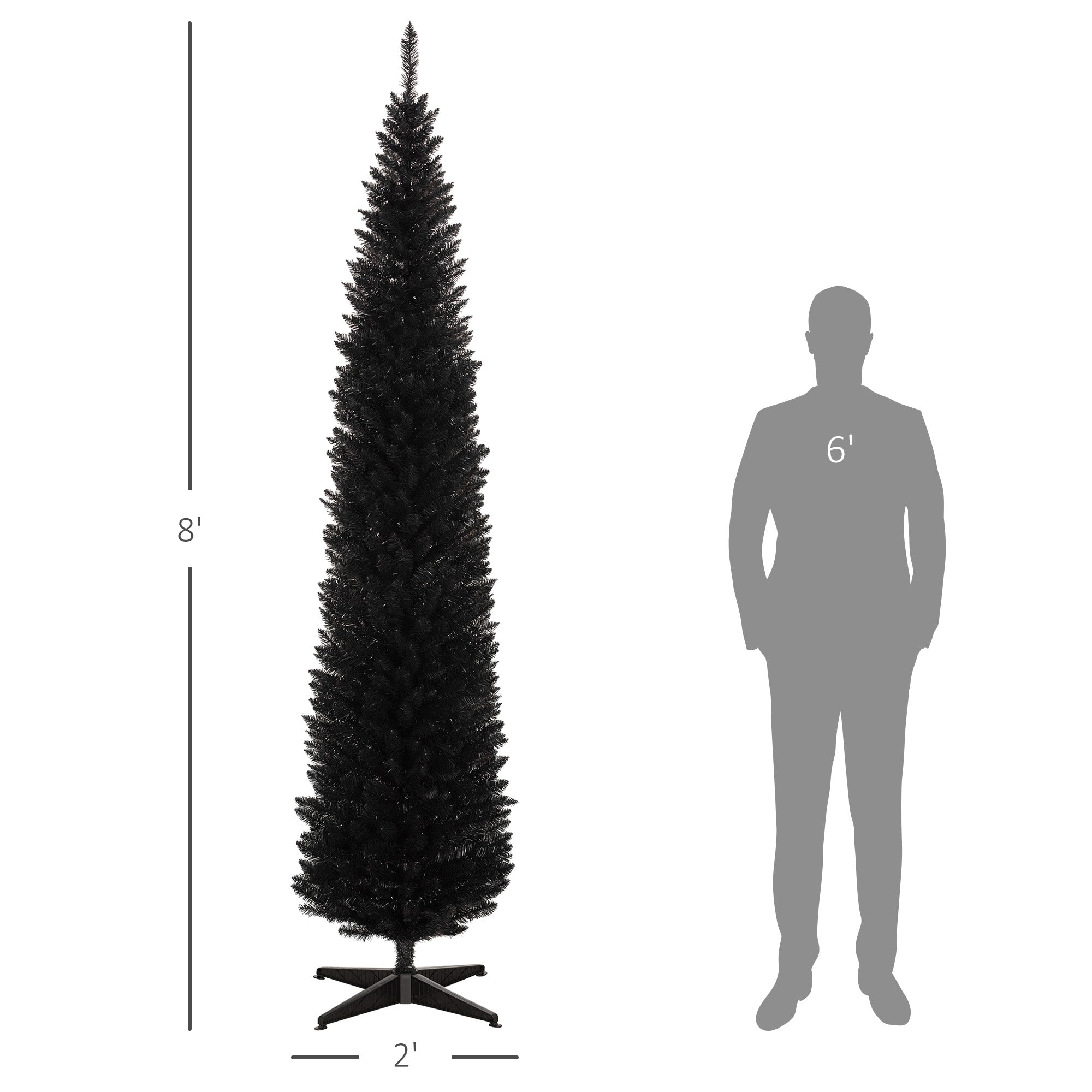8ft Pencil Artificial Christmas Tree with Realistic Branches,618 Tips,Plastic Base, Black