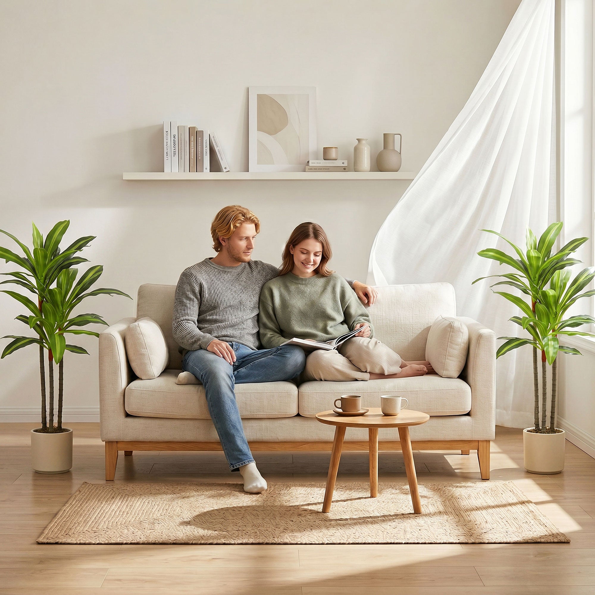 Set of 2 90cm Artificial Dracaena Trees, Decorative Artificial Plants with Bendable Trunks and White Planters for Living Room Bedroom Home Office Decor, Green