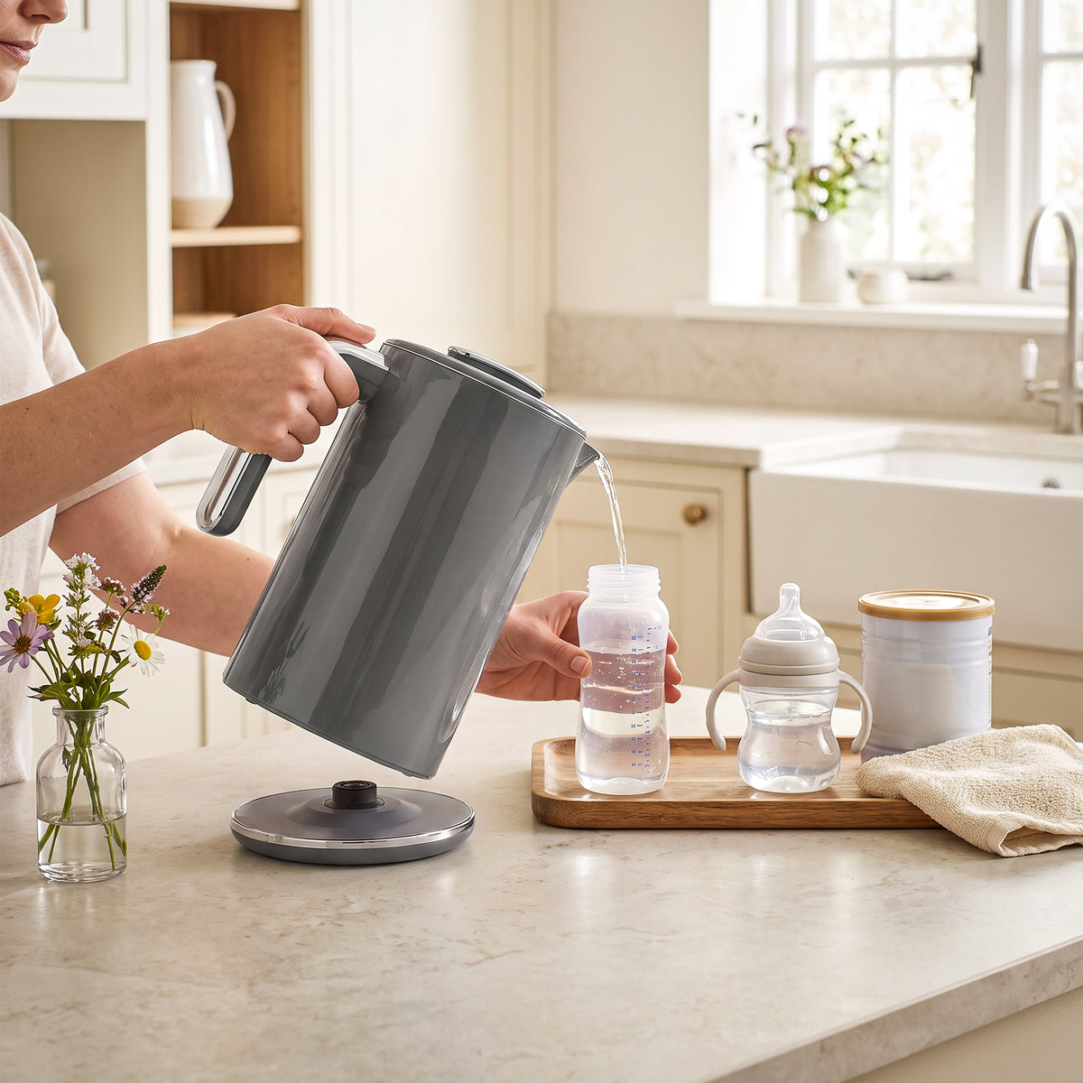 Electric Kettle, 1.7L Fast Boil 3000W Water Kettle with LED Display, Adjustable Temperature, Keep Warm Function, Auto Shut-off Boil-Dry Protection, Double-Wall, Grey