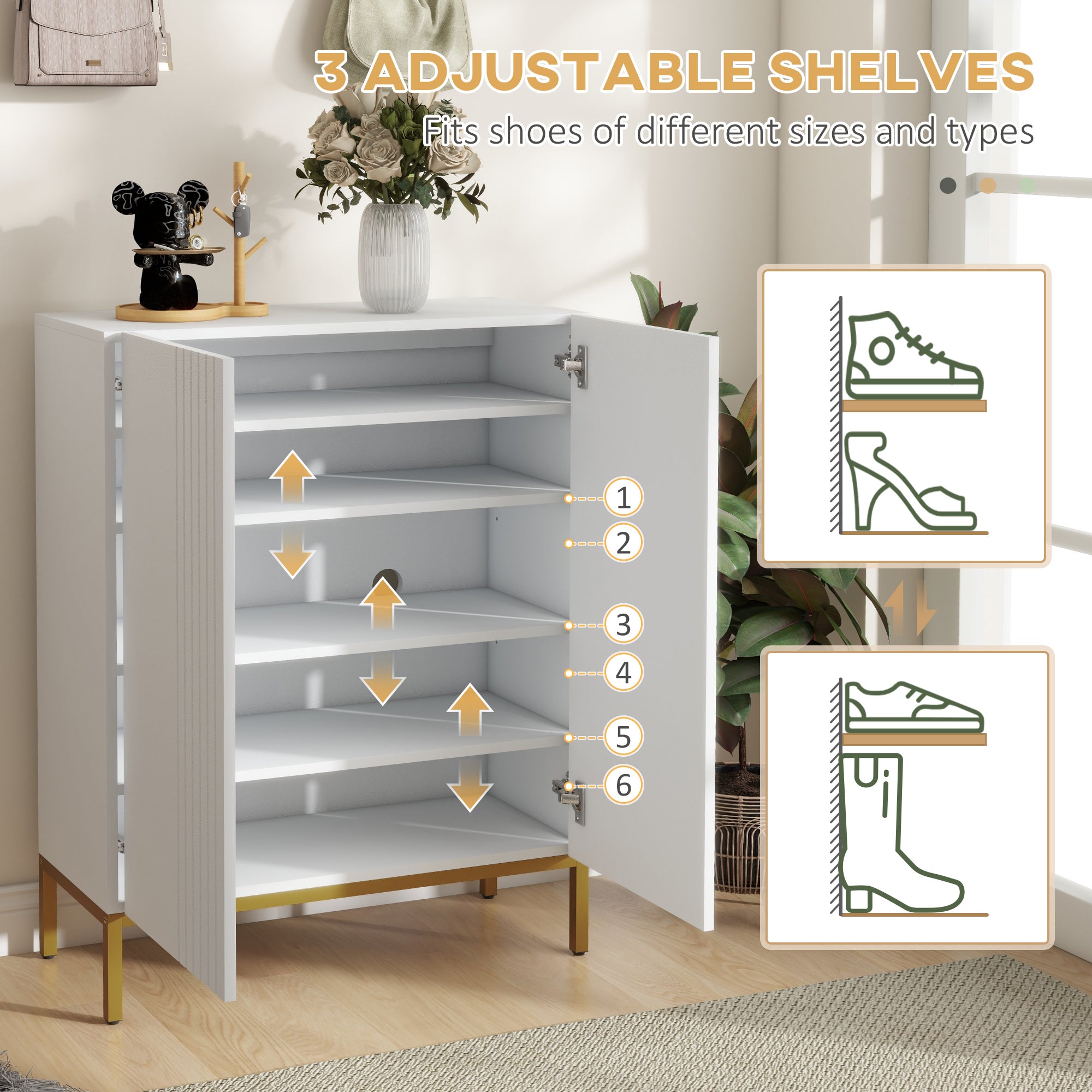 HOMCOM Narrow Shoe Cabinet, Shoe Storage Cabinet with Adjustable Shelves and Soft-Close Hinges, Entryway Shoe Rack Cabinet for 15-20 Pairs of Shoes, White