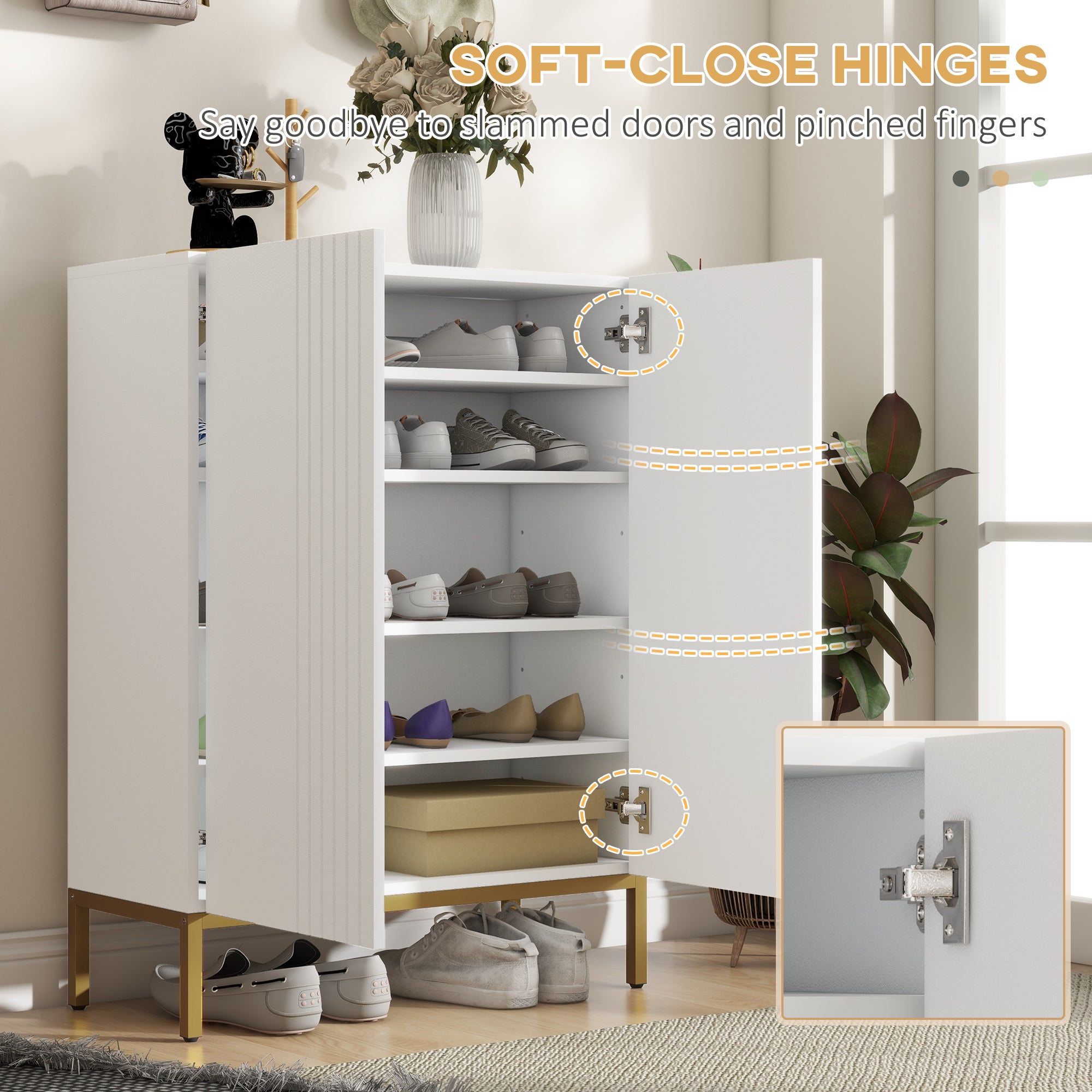 HOMCOM Narrow Shoe Cabinet, Shoe Storage Cabinet with Adjustable Shelves and Soft-Close Hinges, Entryway Shoe Rack Cabinet for 15-20 Pairs of Shoes, White