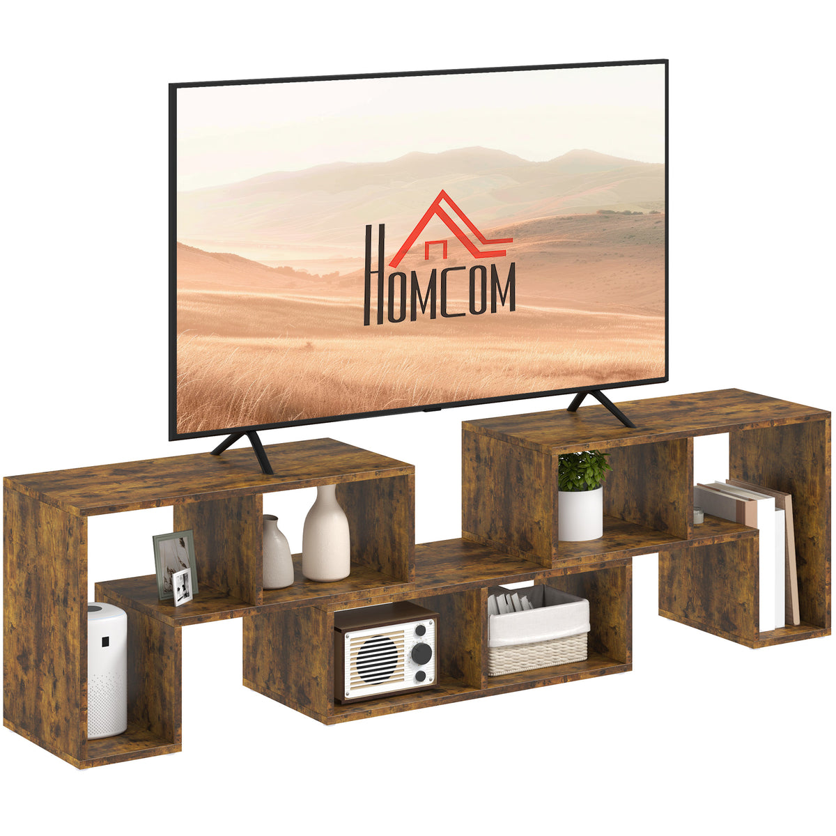 TV Stand for TVs up to 75", 3-Piece Modular TV Console, Industrial Entertainment Center with Open Storage Shelves for Living Room, Rustic Brown