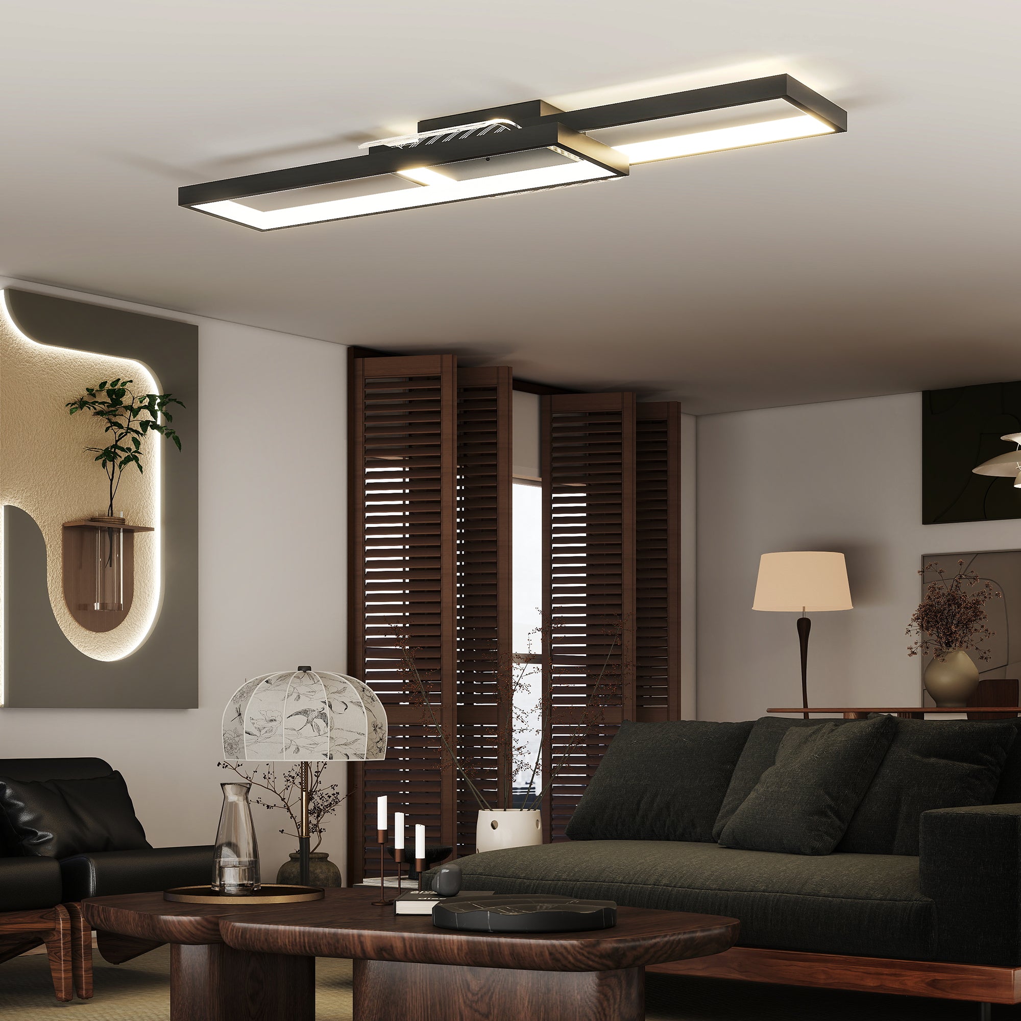 LED Ceiling Light, Modern Dimmable Ceiling Light with Wall Switch & Remote Control, Flush Mount Ceiling Lamp with 3000-6000K Colour Temperatures for Living Room, Bedroom, Black