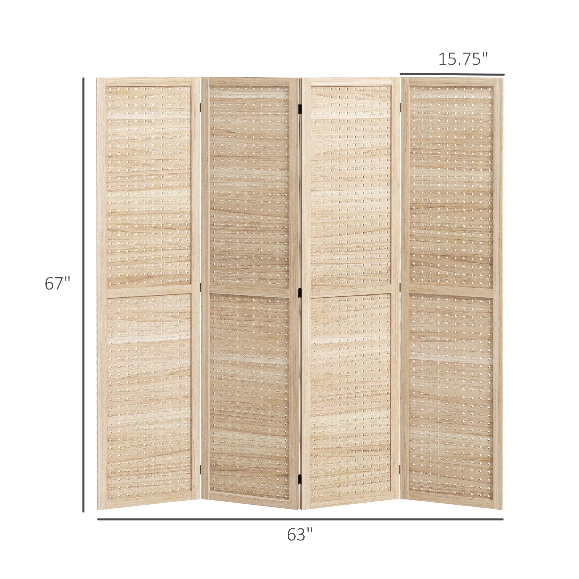4 Panel Room Divider w/ Hole Hooks Folding Privacy Screens, Natural