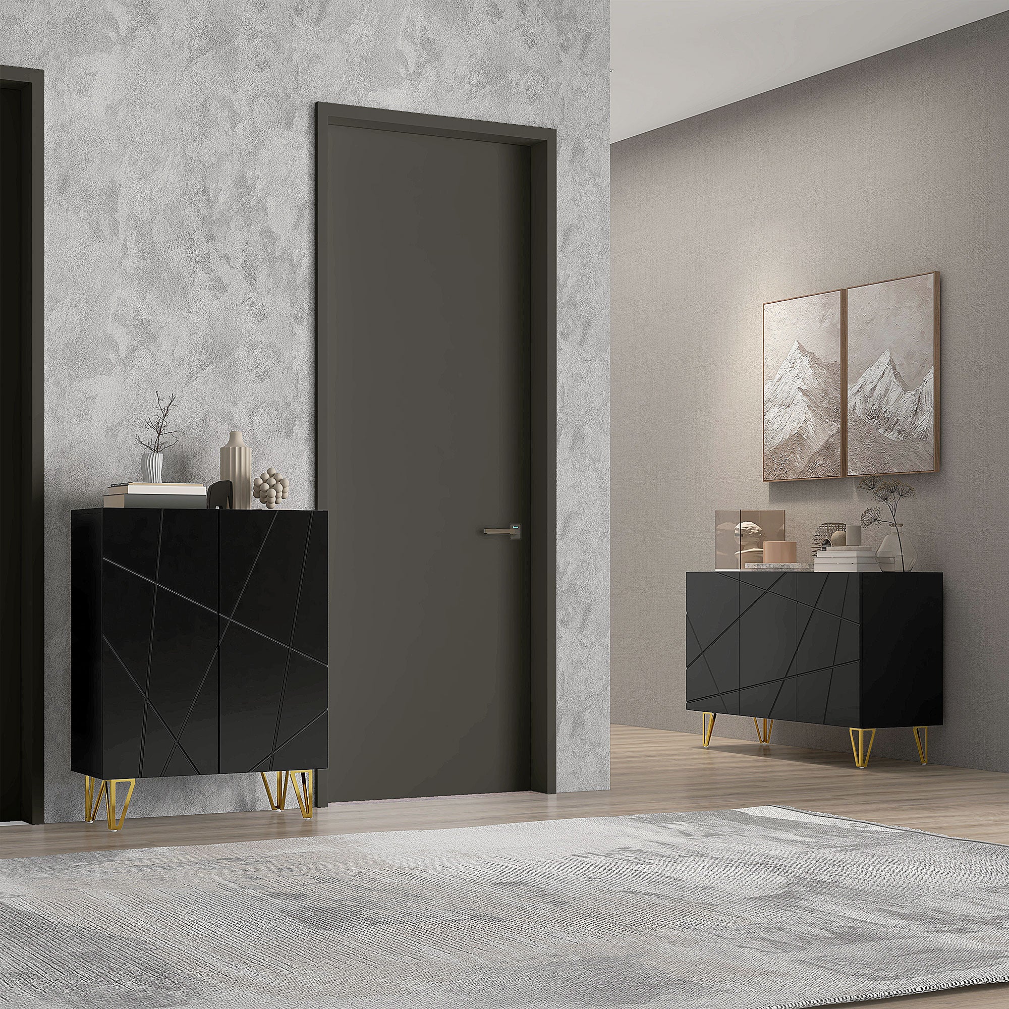 HOMCOM Storage Cabinet with High Gloss, Freestanding Sideboard with Adjustable Shelves, Soft-Close Doors and Gold Tone Hairpin Legs for Living Room, Dining Room, Hallway, Black