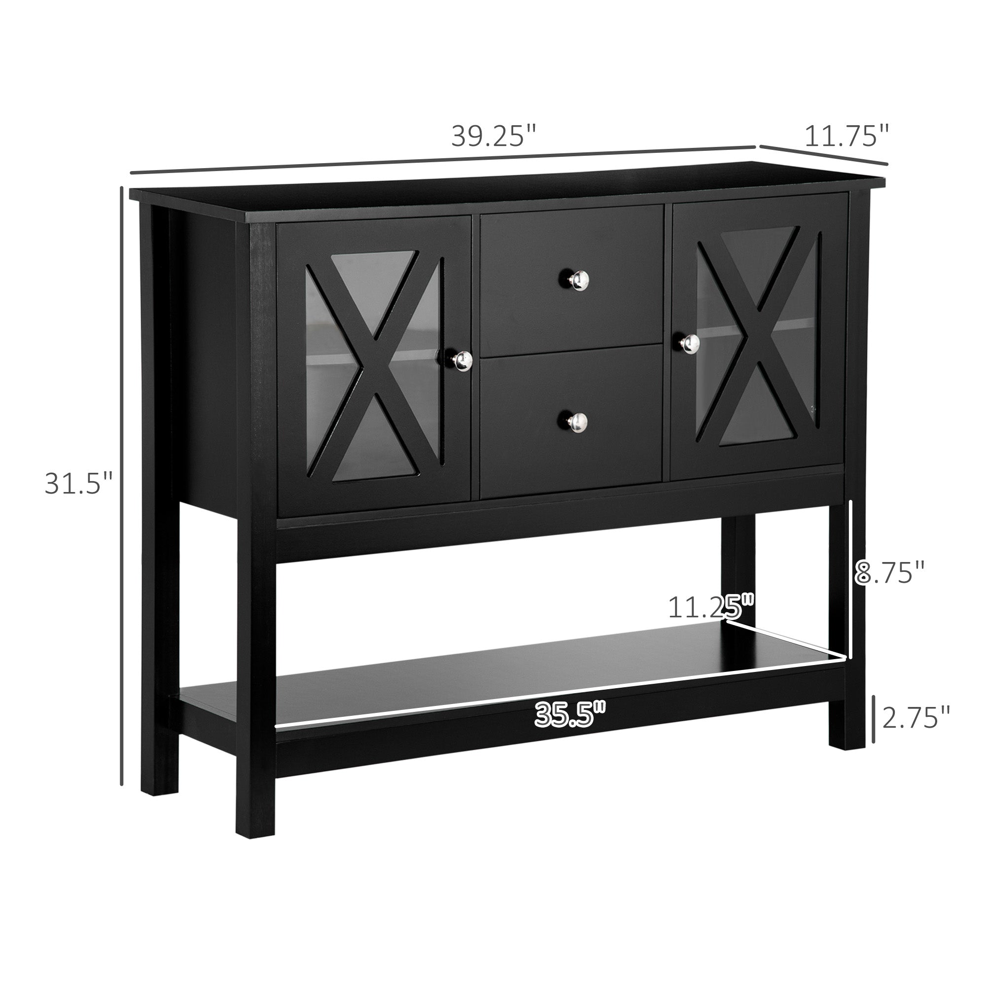 Coffee Bar Cabinet Sideboard Buffet with Storage Drawers and Glass Door, Black