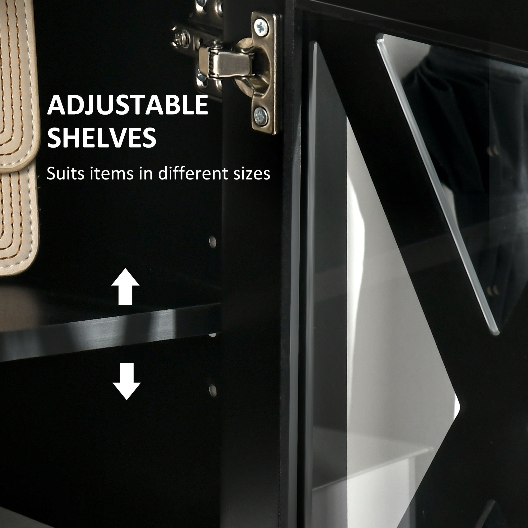 Coffee Bar Cabinet Sideboard Buffet with Storage Drawers and Glass Door, Black