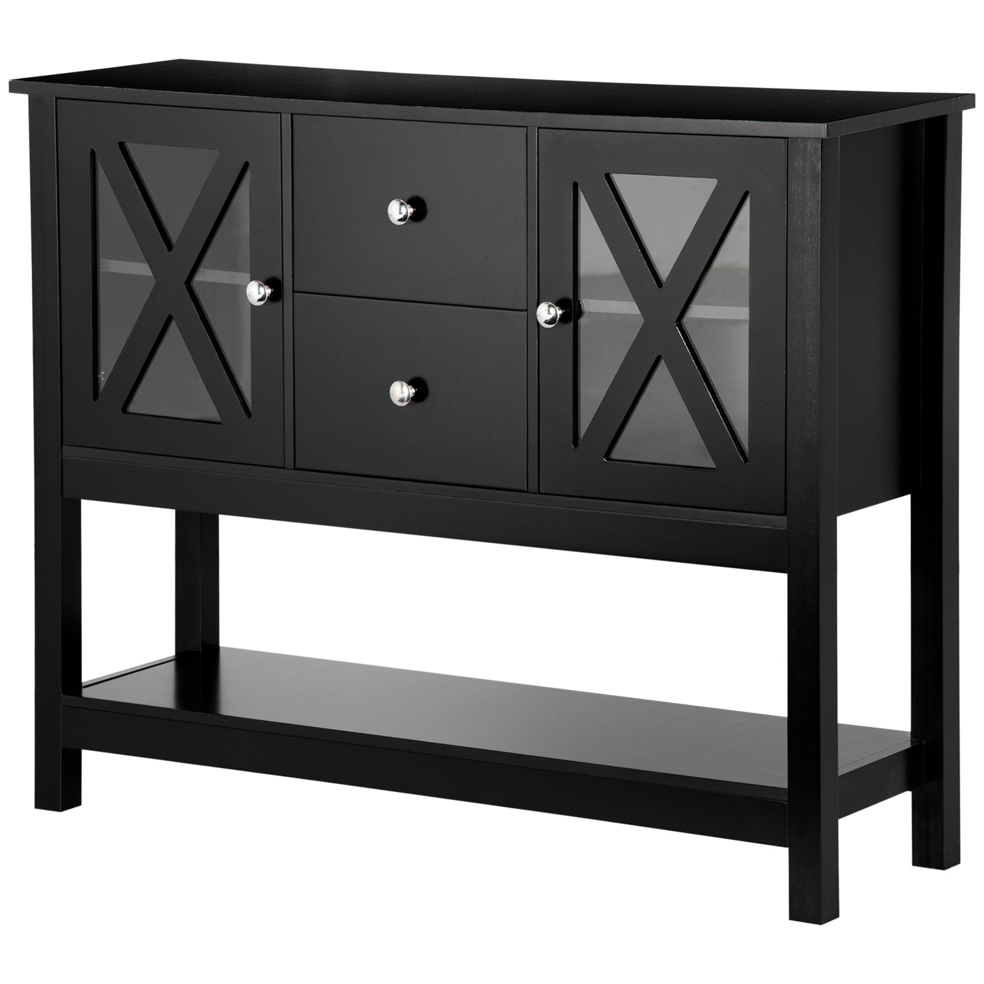 Coffee Bar Cabinet Sideboard Buffet with Storage Drawers and Glass Door, Black