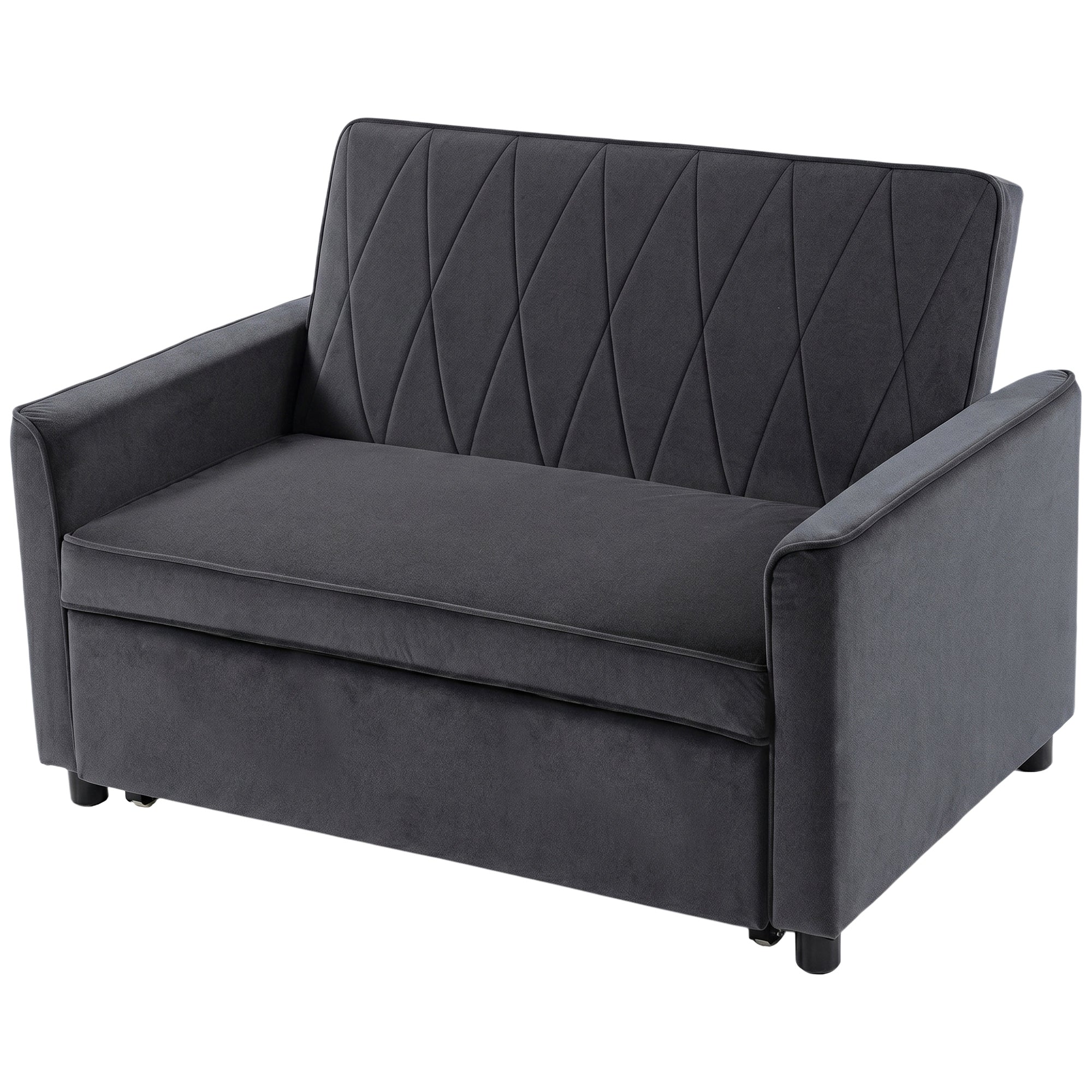 2 Seater Sofa Bed, 3-in-1 Convertible Pull Out Sleeper Sofa, Velvet Loveseat Bed Settee with Clik-Clack Adjustable Backrest, High-Density Foam for Living Room, Bedroom, Guest Room, Dark Grey