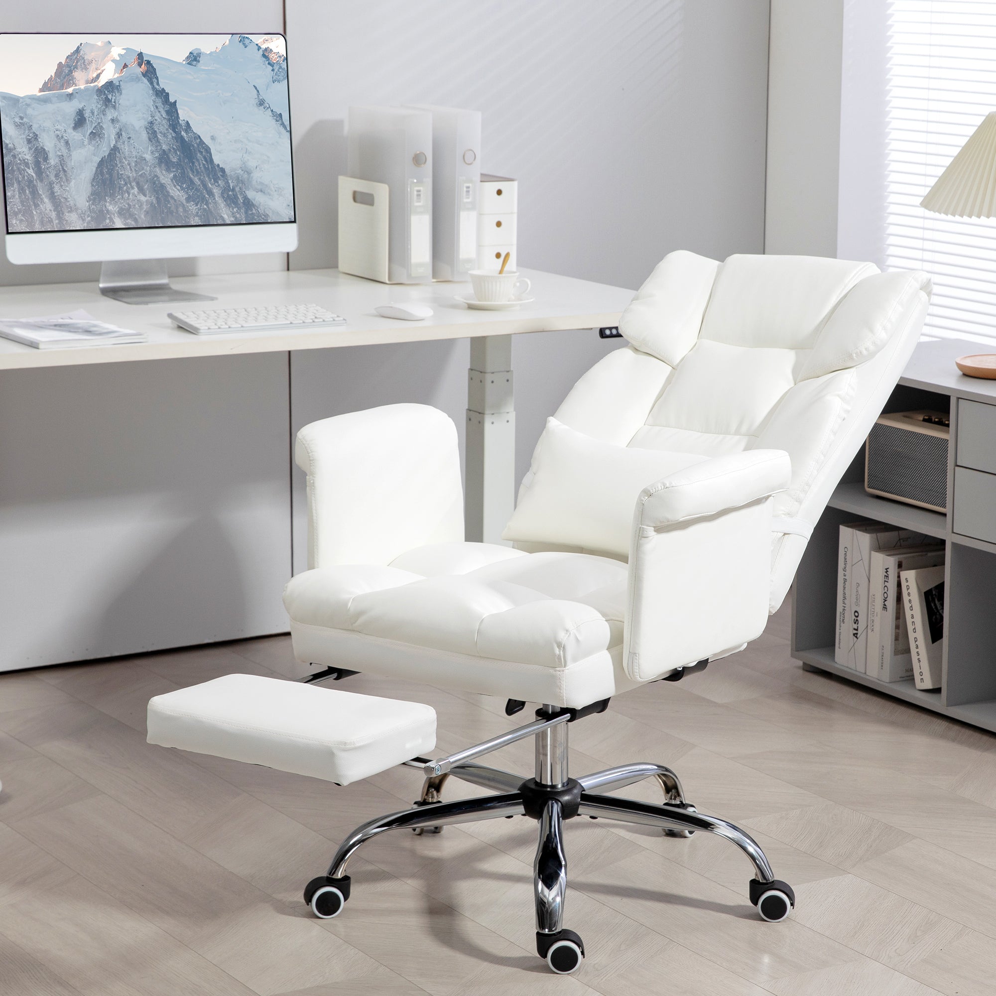 Executive Office Chair with Footrest and Lumbar Support, White