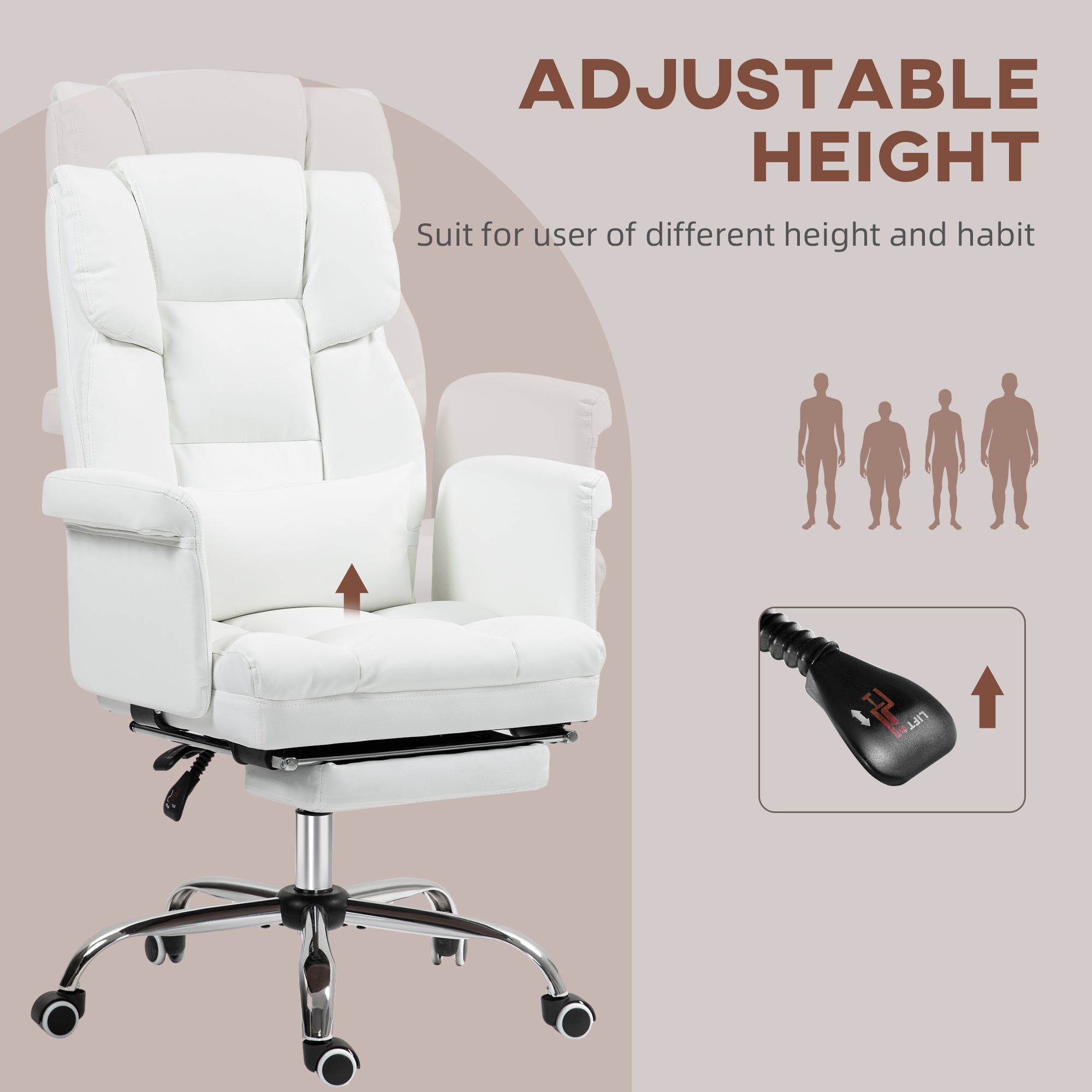 Executive Office Chair with Footrest and Lumbar Support, White