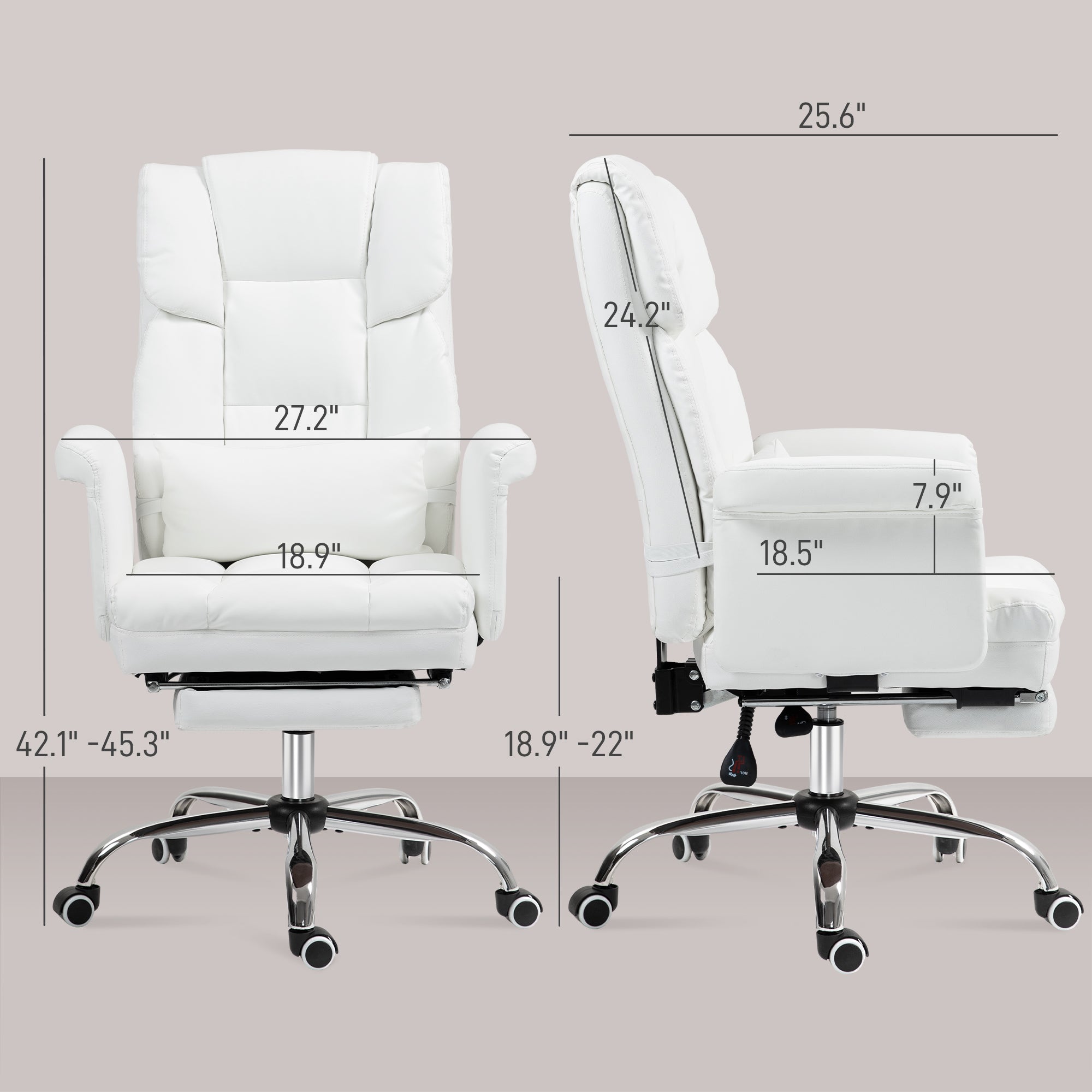Executive Office Chair with Footrest and Lumbar Support, White