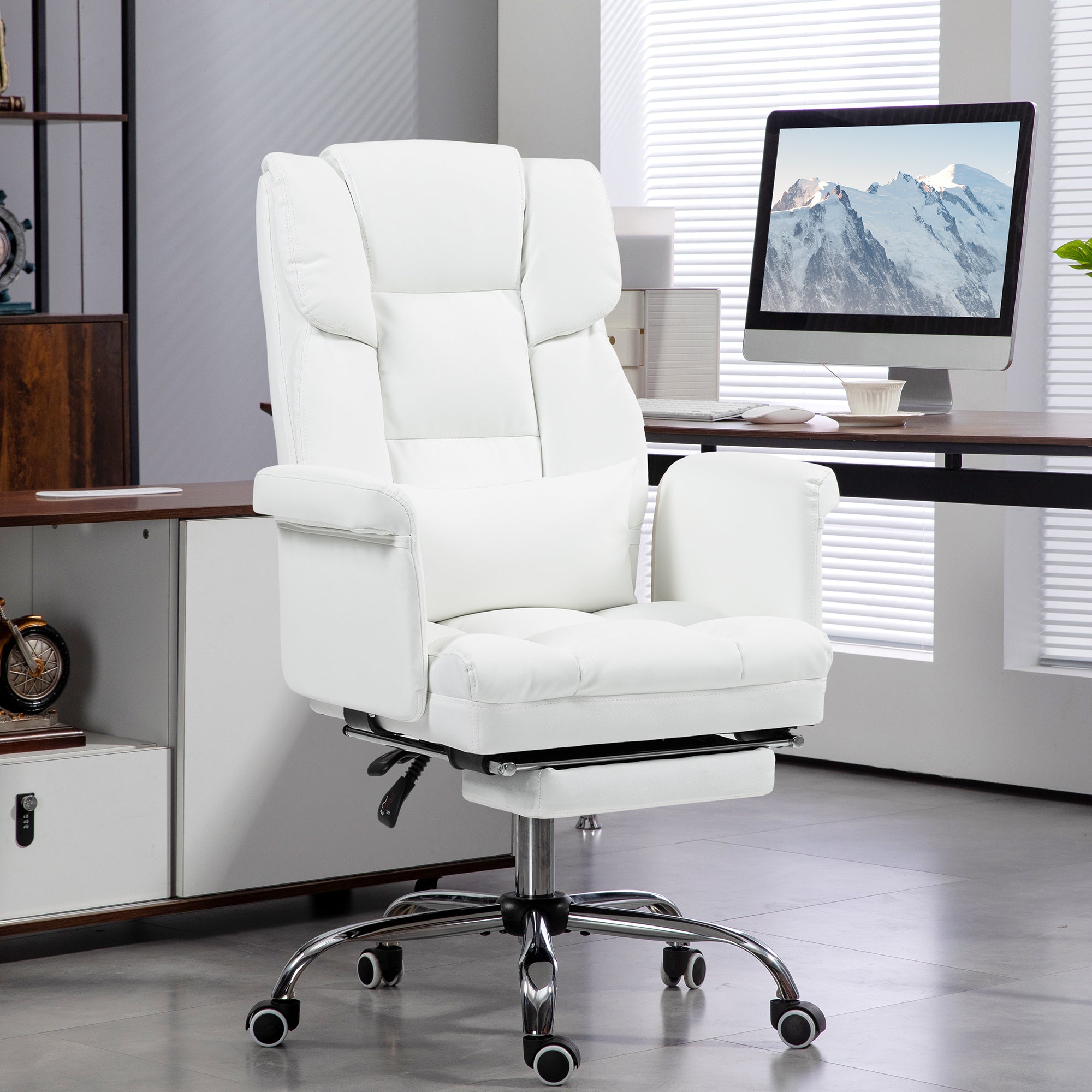 Executive Office Chair with Footrest and Lumbar Support, White