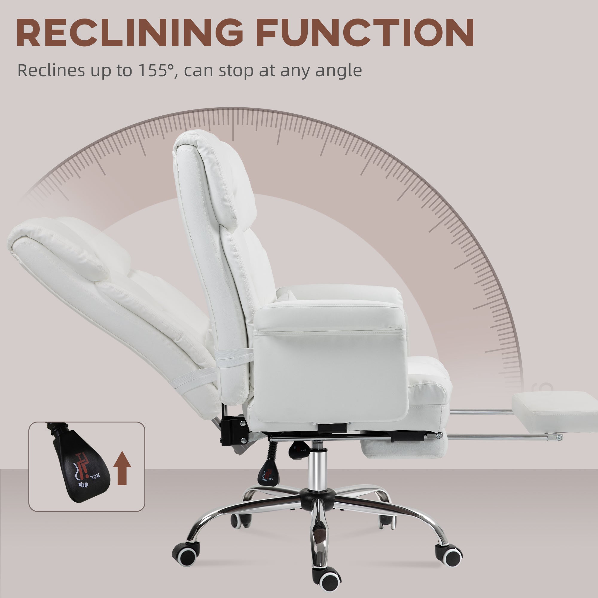 Executive Office Chair with Footrest and Lumbar Support, White