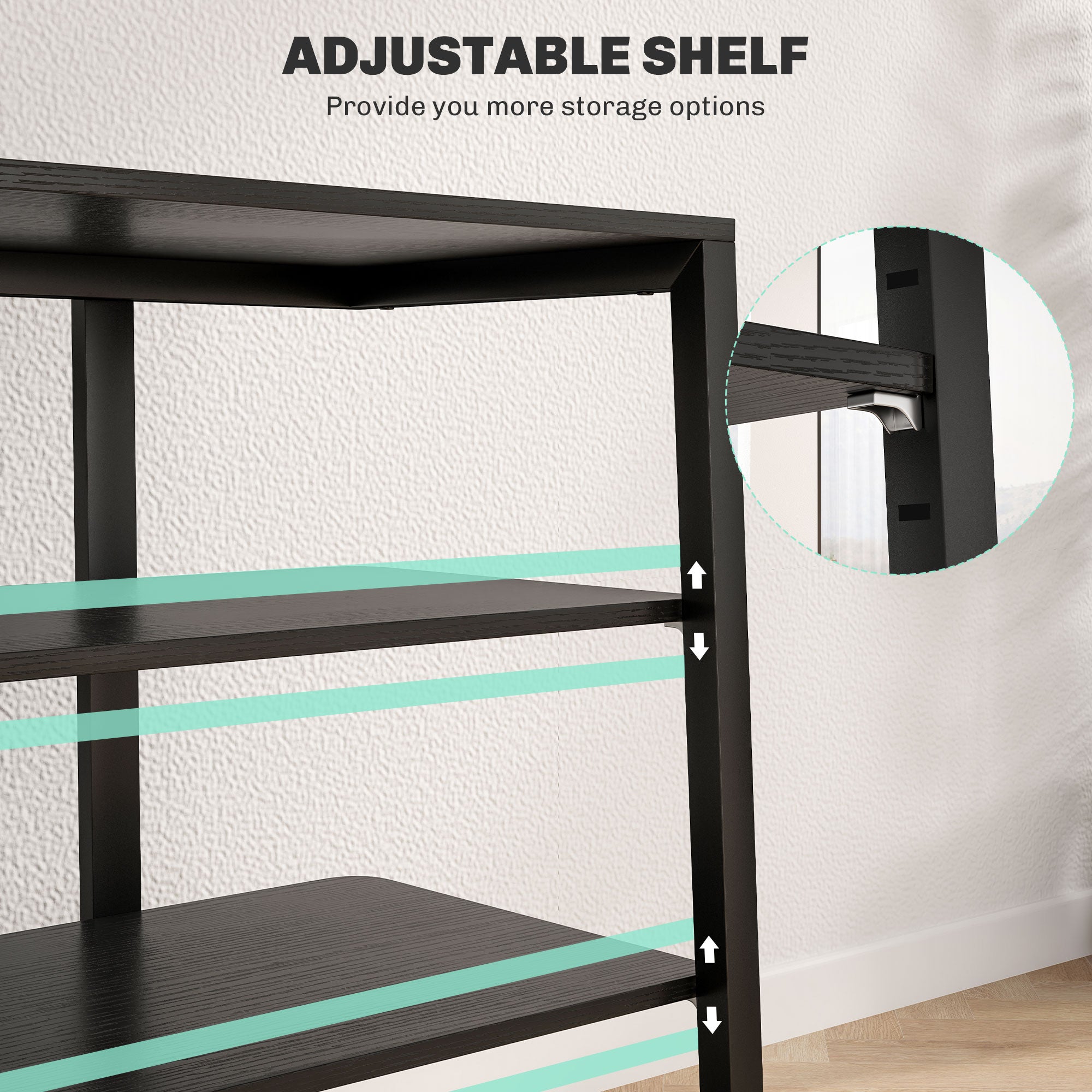 HOMCOM HiFi Stand, 4-Tier Media Storage Shelf with Adjustable Shelves, Power Strip Rack for Router, Record Player, Printer, Industrial TV Stand for up to 28 Inch TVs, Black