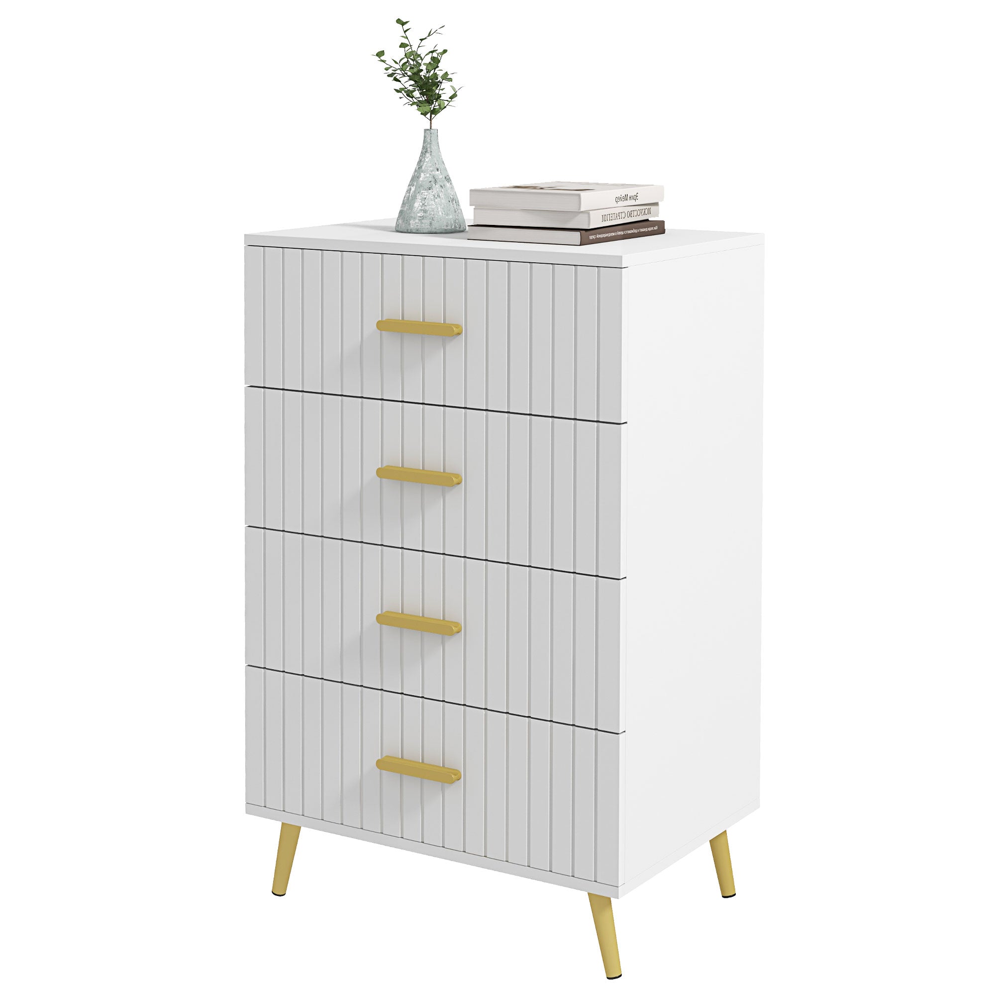HOMCOM Bedroom Chest of Drawers, Modern 4-Drawer Dresser, Storage Drawer Unit with Aluminium Legs, White