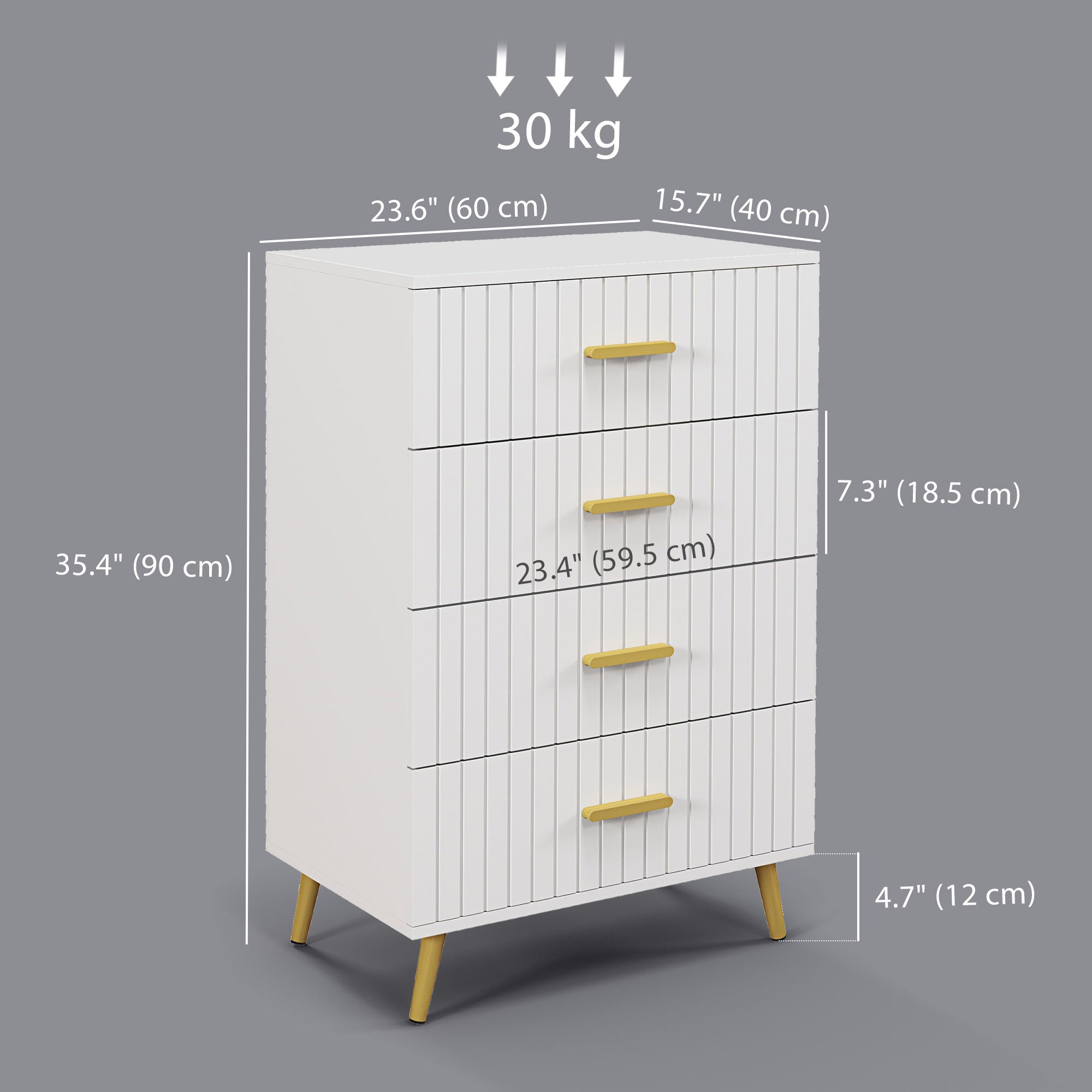 HOMCOM Bedroom Chest of Drawers, Modern 4-Drawer Dresser, Storage Drawer Unit with Aluminium Legs, White
