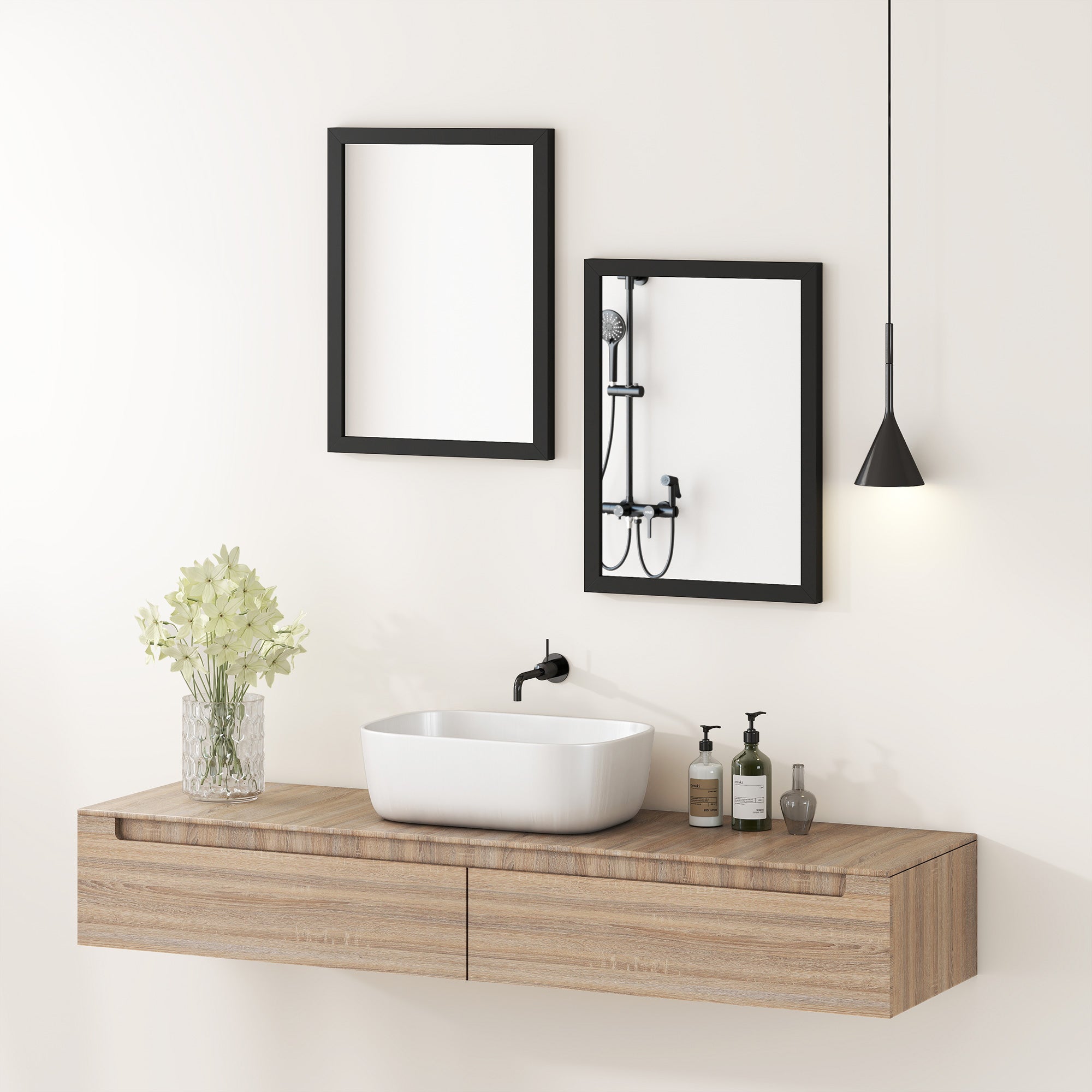 Decorative Rectangular Wall Mirror, 40W x 30H cm Wall-Mounted Bathroom Mirror for Living Room, Bedroom, Hallway, Set of 2, Black