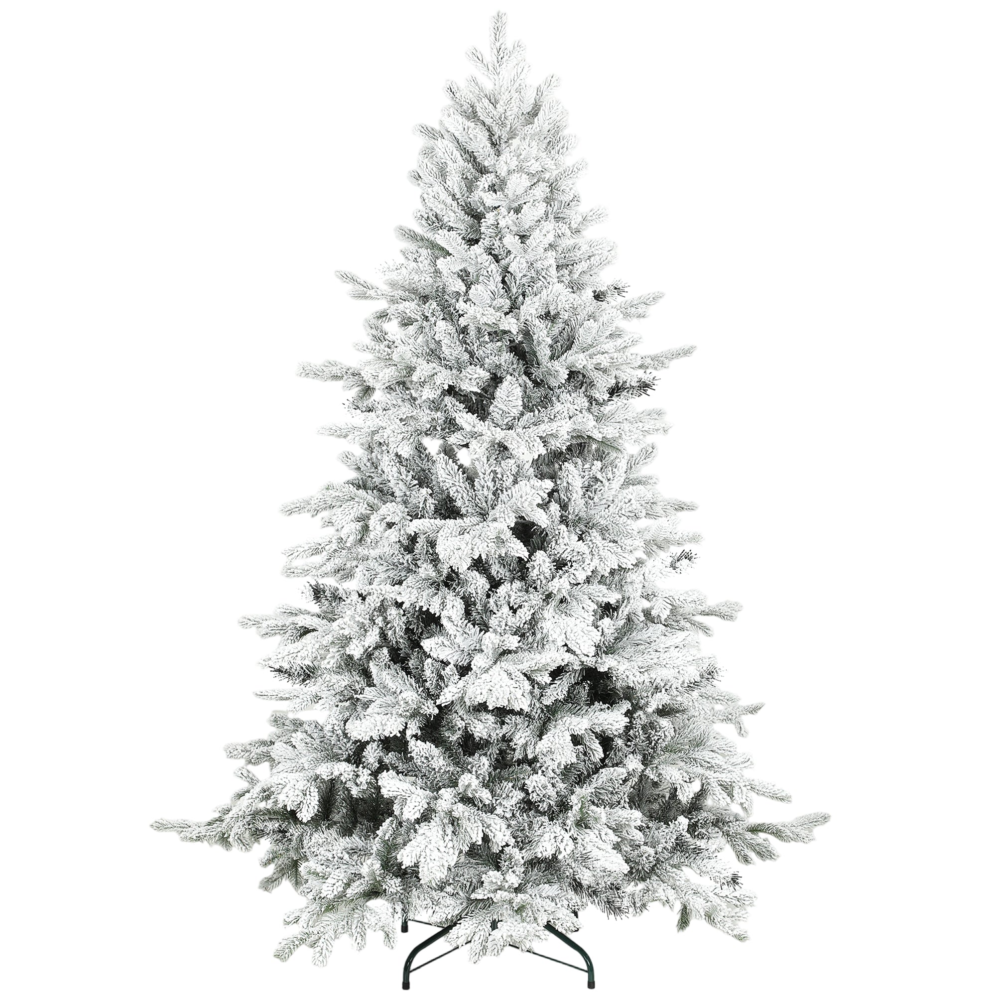 6ft Snow Flocked Christmas Tree with Realistic Tips, Hinged Xmas Tree with Wide Shape, Foldable Metal Stand, Easy Assembly, for Home Decor