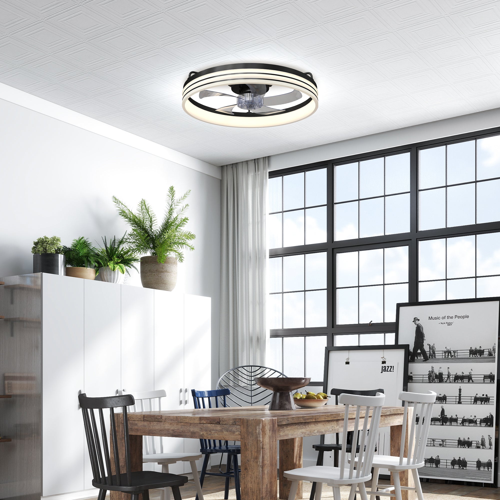 Ceiling Fans with Lights and Remote & App Control, 50 cm Modern LED Ceiling Fan Light with 3 Colour Temperatures, 6 Speed, Timer, Dimmable, Quiet Reversible DC Motor, for Bedroom, Study, Black