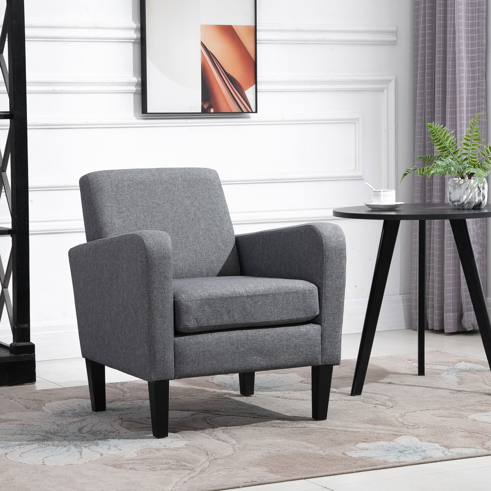 HOMCOM Modern Armchair with Rubber Wood Legs, Upholstered Accent Chair, Single Sofa for Living Room, Bedroom, Grey