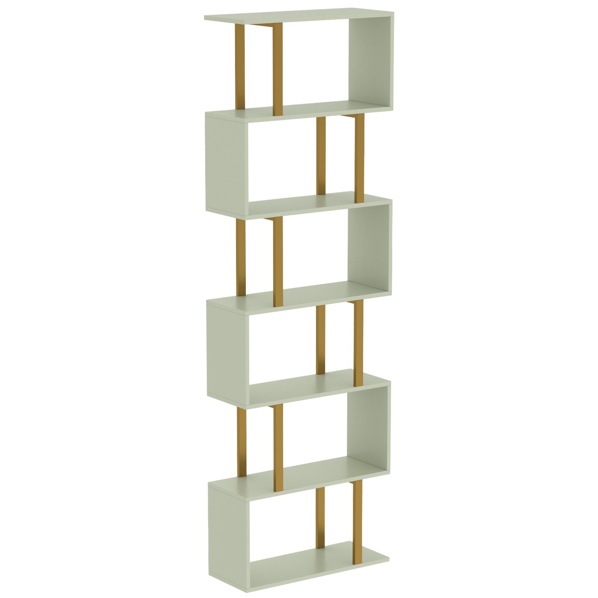 S-Shaped Bookshelf, 5-Tier Bookcase, Freestanding Storage Shelves with Anti-Tip Strap for Study, Living Room, Light Green