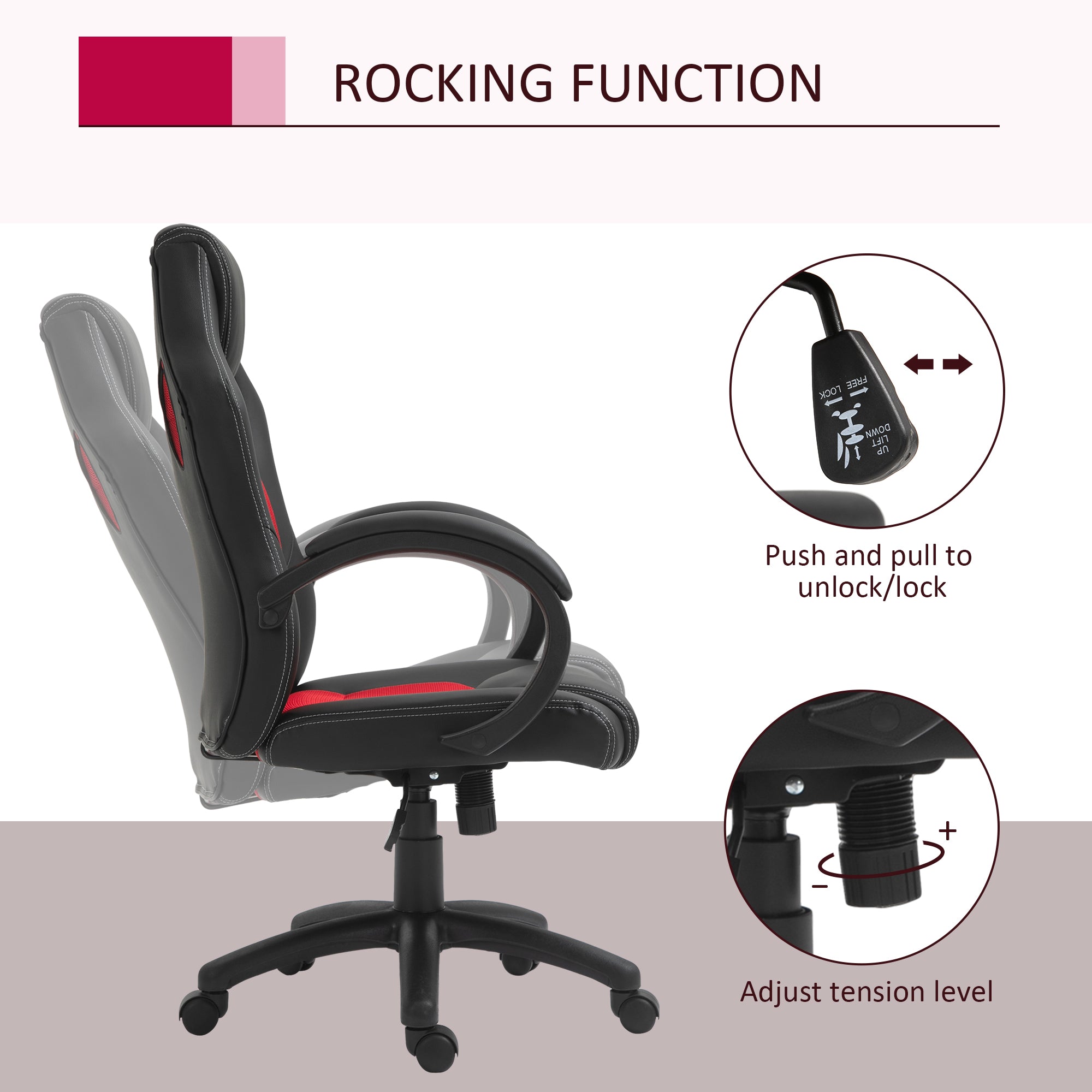 Vinsetto High-Back Gaming Chair Faux Leather Swivel Computer Racing Gamer Desk Chair for Home Office with Wheels, Red