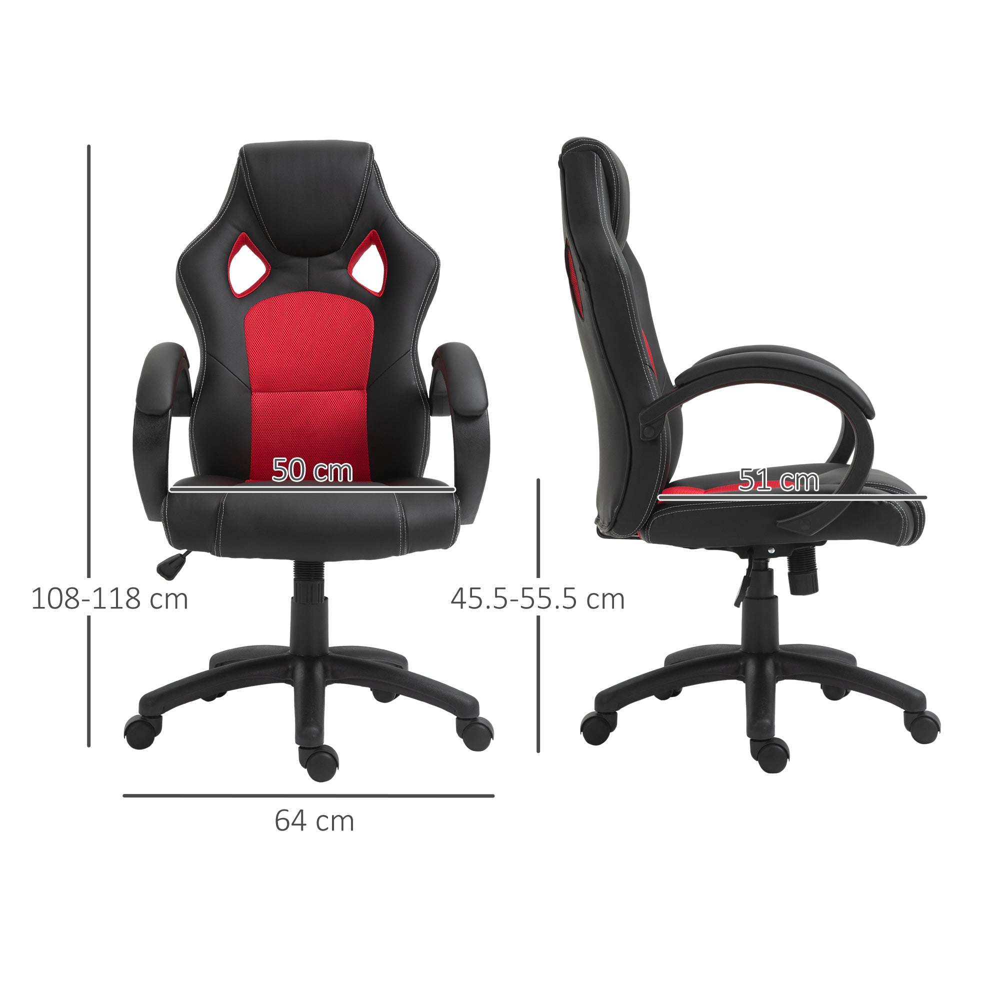 Vinsetto High-Back Gaming Chair Faux Leather Swivel Computer Racing Gamer Desk Chair for Home Office with Wheels, Red