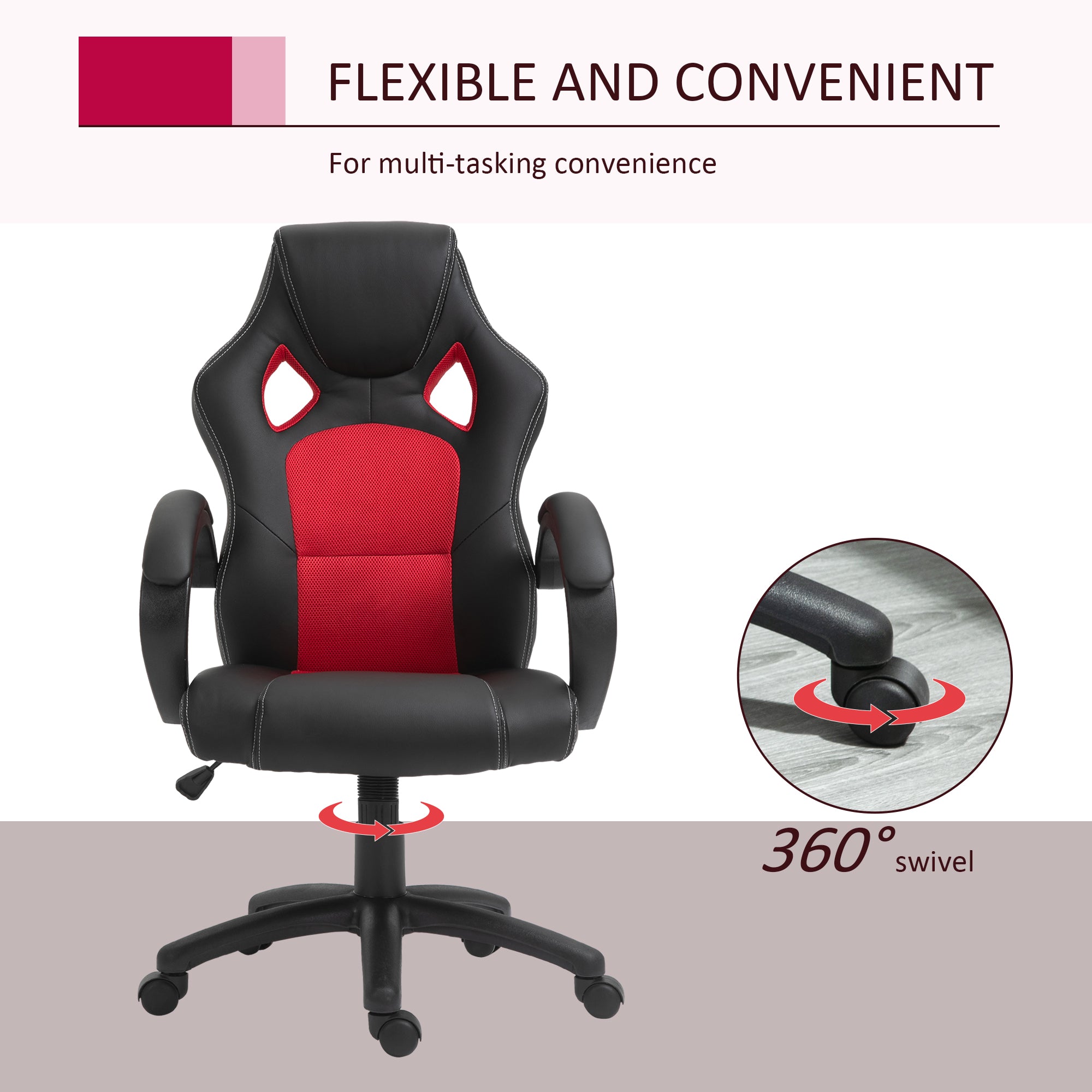 Vinsetto High-Back Gaming Chair Faux Leather Swivel Computer Racing Gamer Desk Chair for Home Office with Wheels, Red