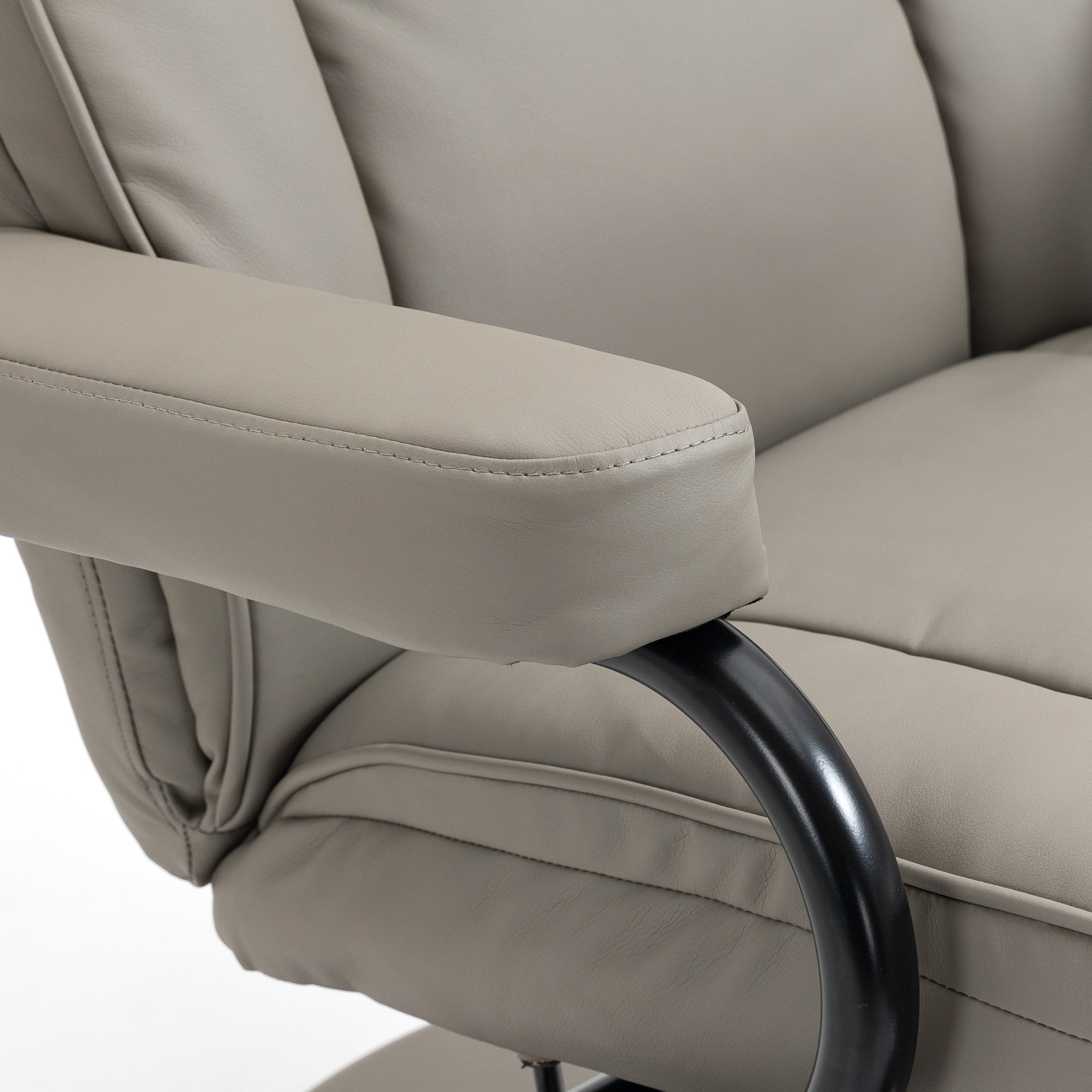 Swivel Lockable Recliner, Manual PU Leather Armchair with Ottoman, Grey