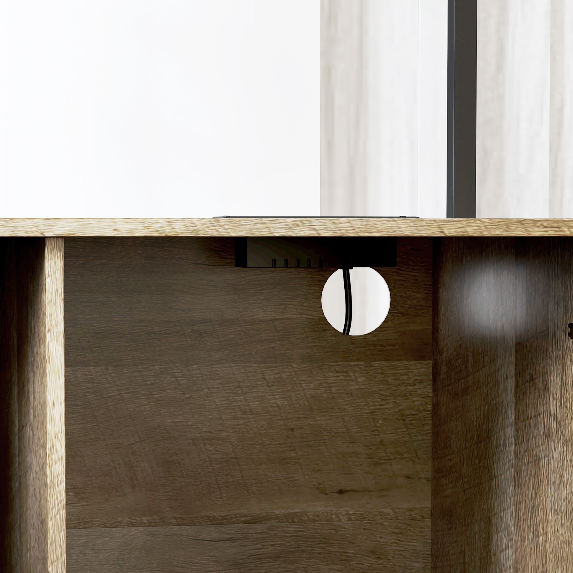 HOMCOM Kitchen Bakers Rack with Power Outlet, Coffee Bar Cabinet with Storage Shelves, Microwave Stand with Louvred Door Cabinets, Gray Wood Grain