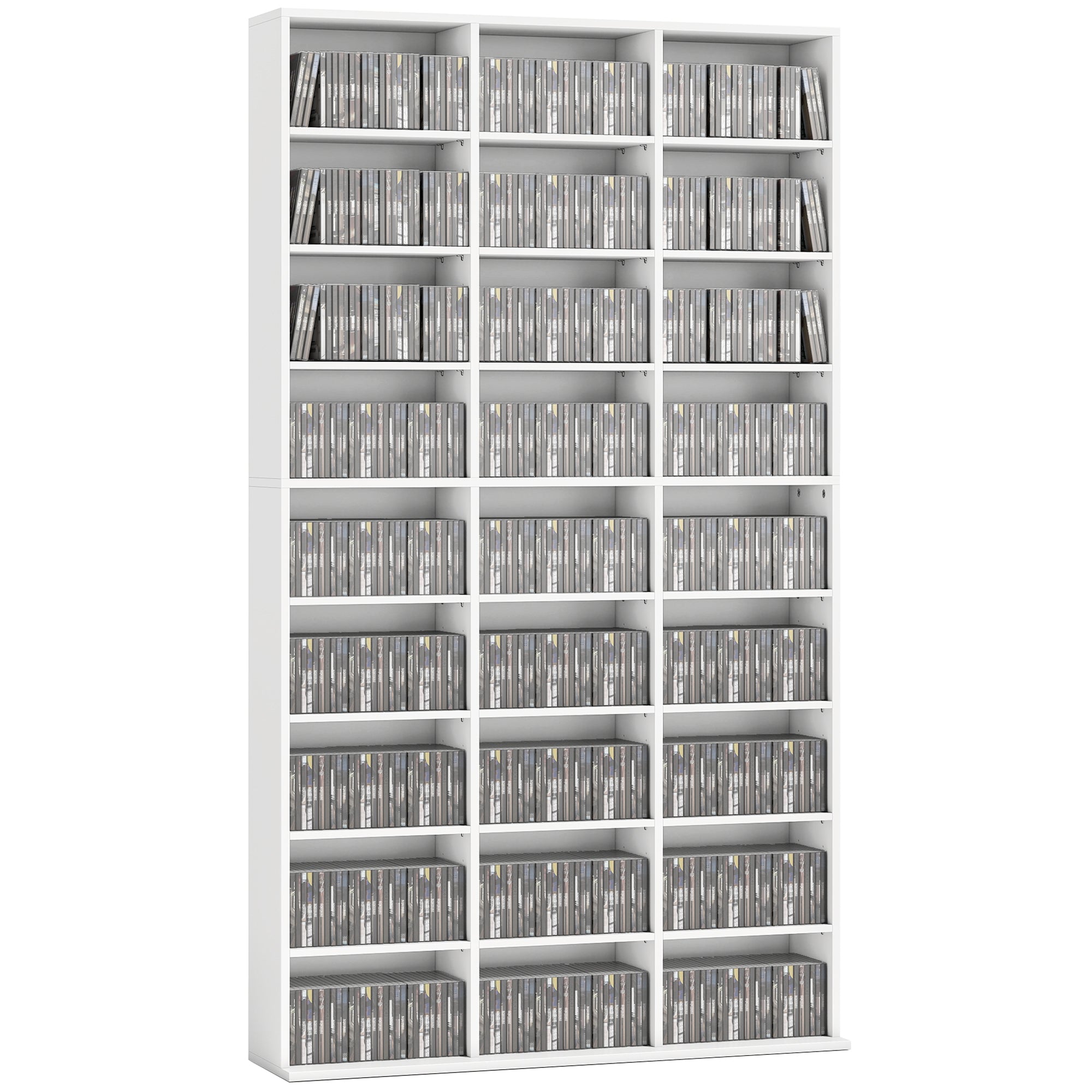 835 CD/500 DVD Storage Unit, Blu-ray Media Storage Shelf with 27 Compartments and 21 Adjustable Shelves, CD Tower for Living Room, Bedroom, Office, White