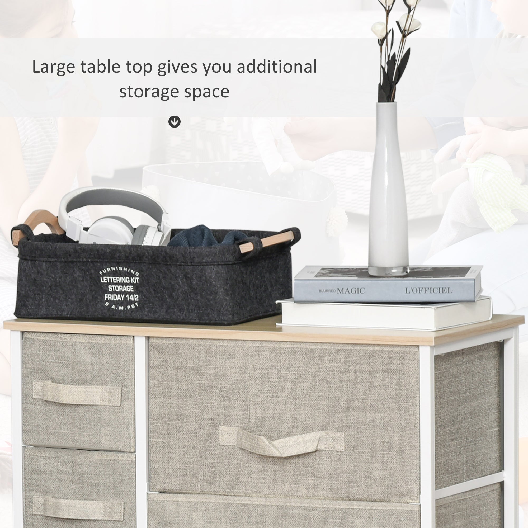 7-Drawer Dresser Storage Tower Cabinet Organizer Unit, Easy Pull Fabric Bins with Metal Frame for Bedroom, Closets, Light Gray