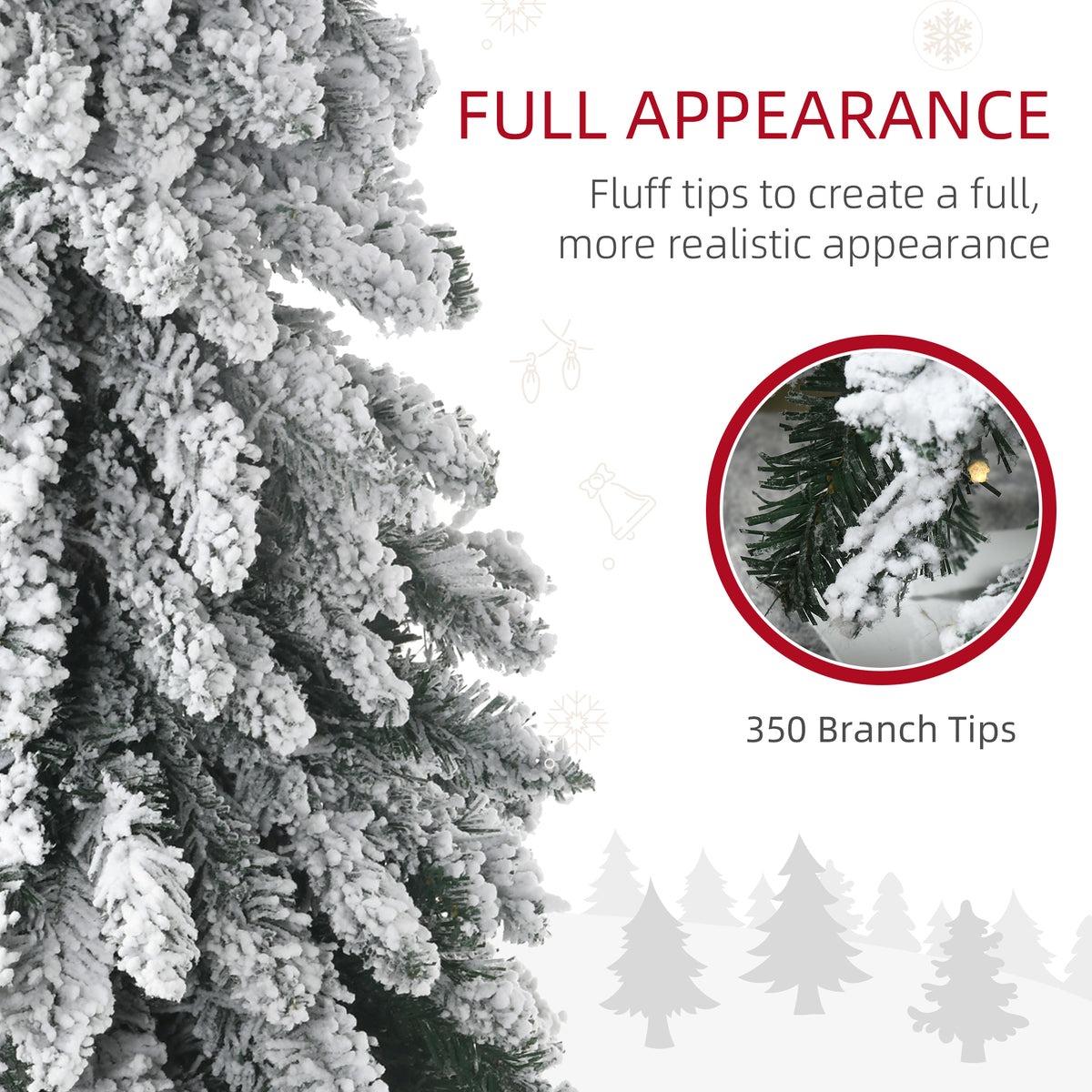 7ft Tall Prelit Pencil Artificial Christmas Tree Holiday Décor with 534 Snow Flocked Branches, 350 Warm White or Colorful LED Lights, Downswept Shape