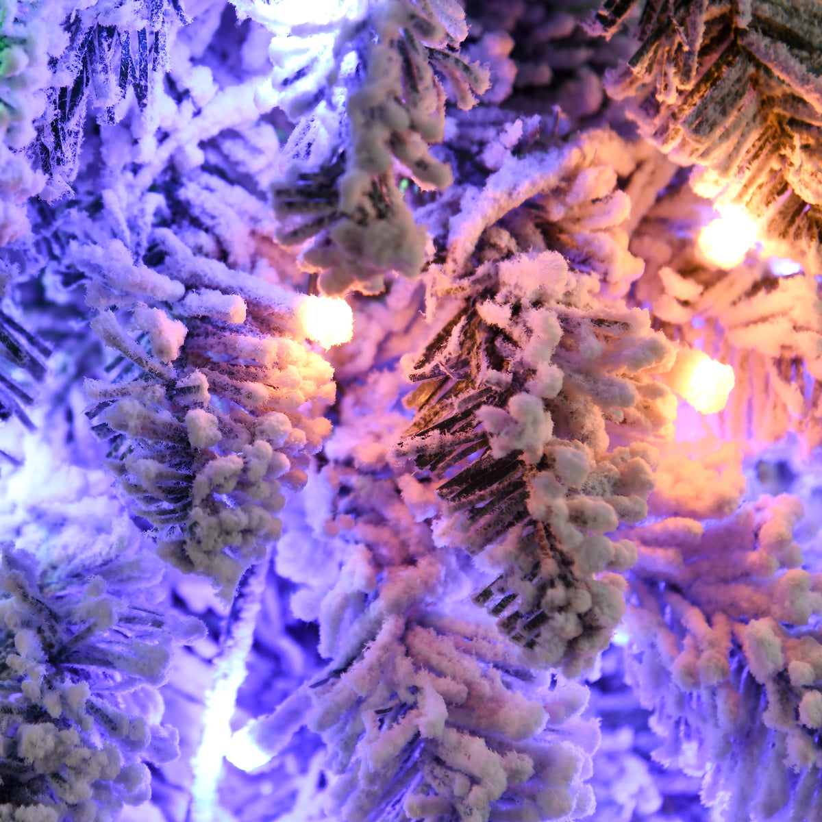 7ft Tall Prelit Pencil Artificial Christmas Tree Holiday Décor with 534 Snow Flocked Branches, 350 Warm White or Colorful LED Lights, Downswept Shape