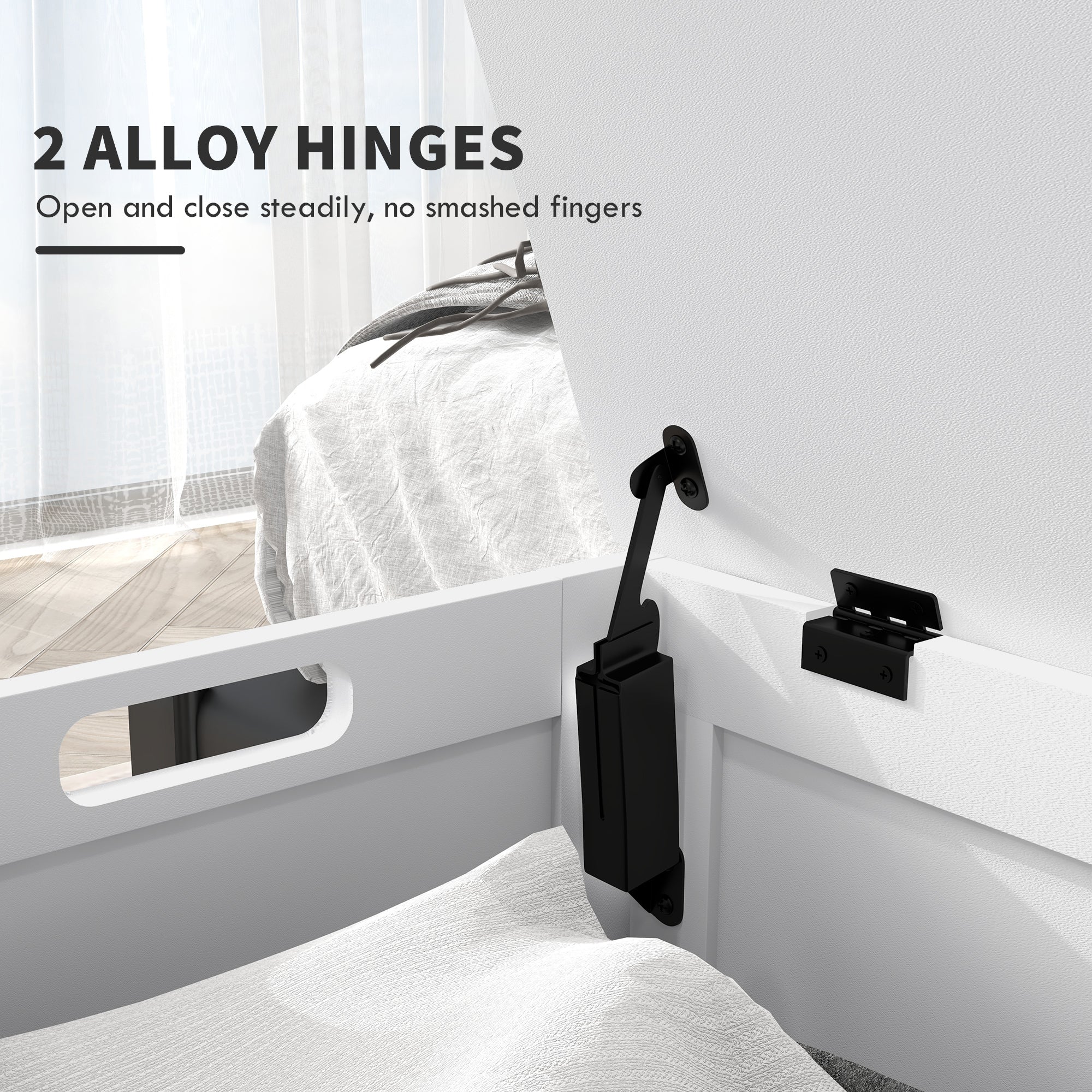 39.4" Storage Trunk w/ 2 Safety Hinges, Wooden Storage Bench w/ Side Handles, Storage Chest for Playroom, White