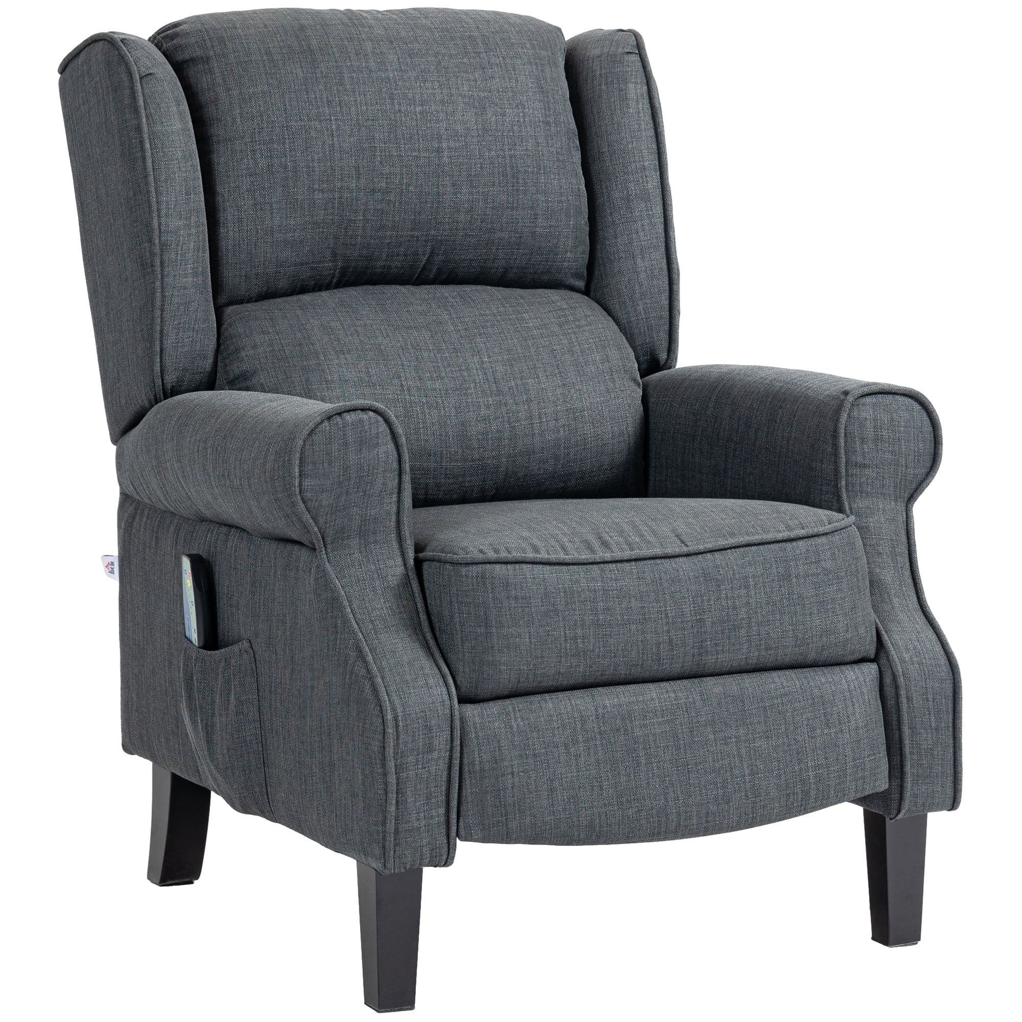 Heated Vibrating Massage Wingback Push Back Recliner Chair with Footrest, Charcoal Gray