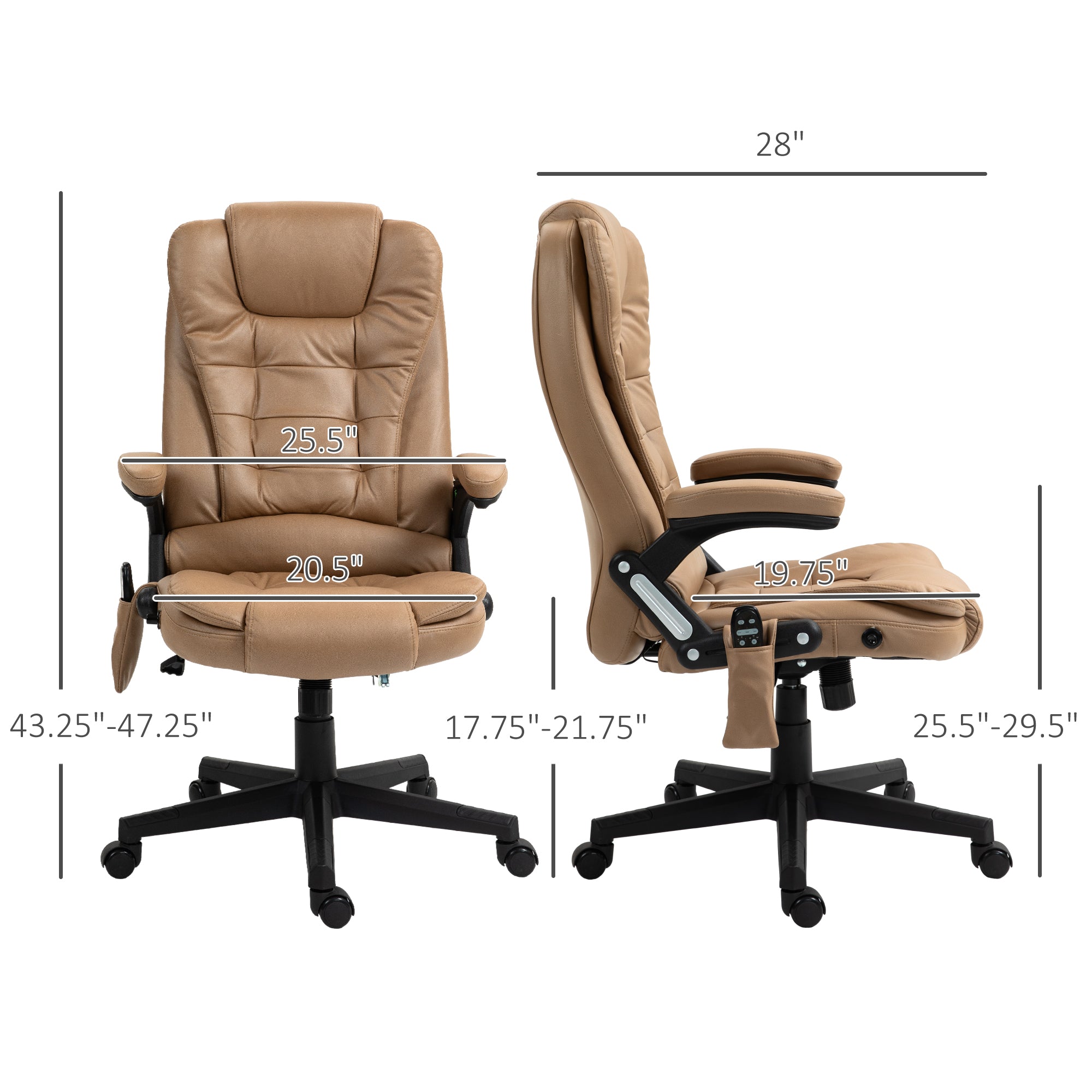6 Points Heated Massage Office Chair, Microfiber High Back Executive Office Chair, Light Brown